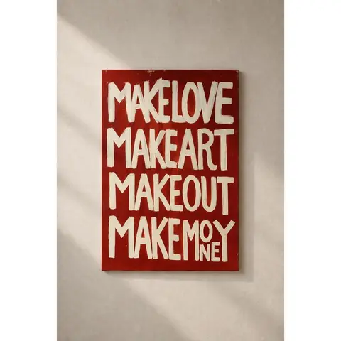 Make Love Make Art Typography Print – Bold Red Wall Art, Modern Inspirational Poster, Edgy Motivational Quote Print, Statement Art Bathroom Wall Art Decor