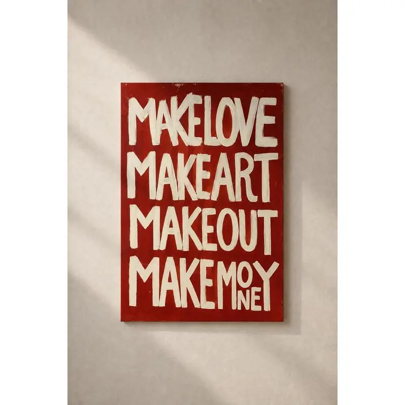 Make Love Make Art Typography Print – Bold Red Wall Art, Modern Inspirational Poster, Edgy Motivational Quote Print, Statement Art Bathroom Wall Art Decor