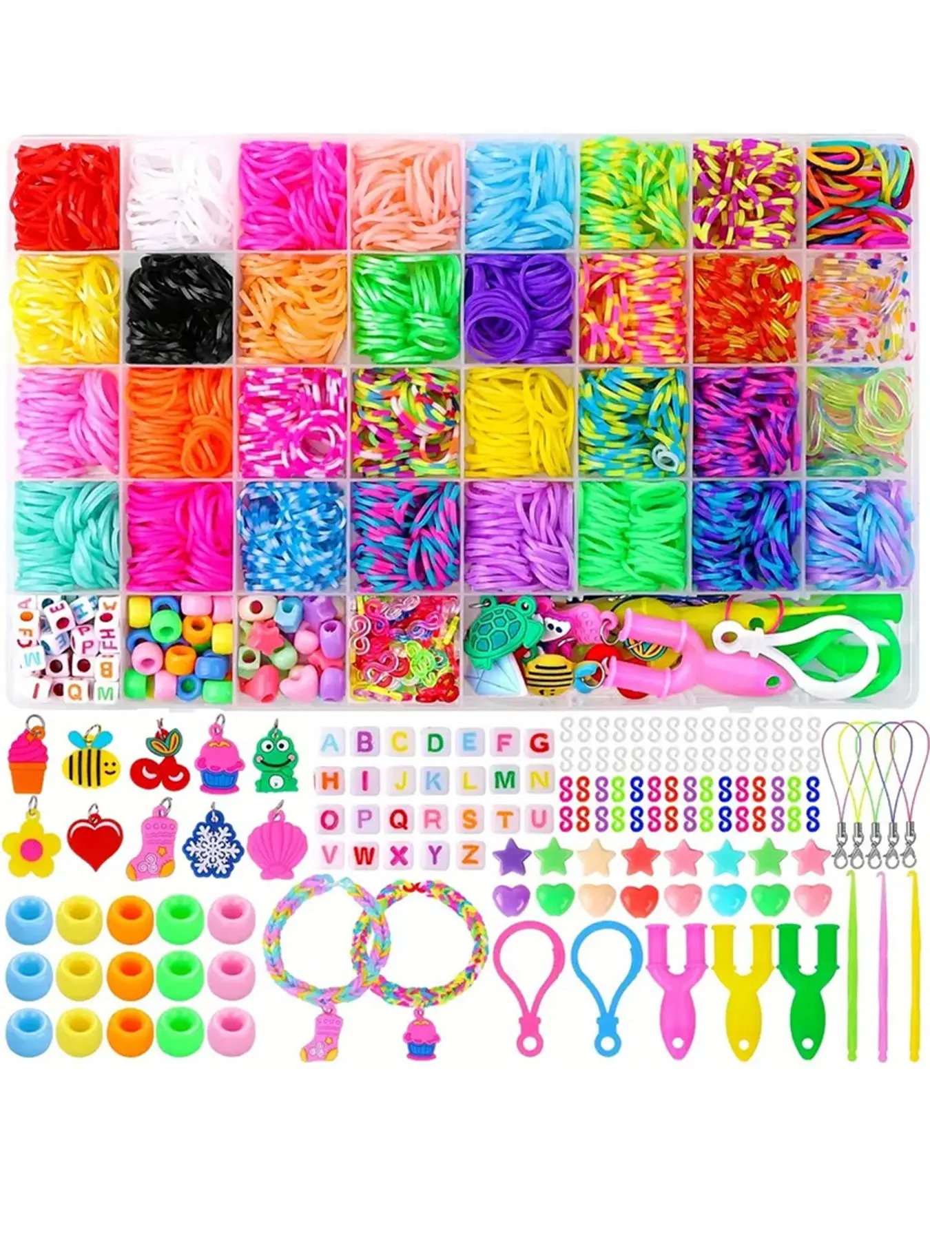 2800pcs DIY Jewelry Making Kit, 32 Colors, 40 Grid/Box, Bead Accessories, Loom Bands, Rubber Bands, Bracelet Set, Random Colors, Beaded Bracelet Making Kit