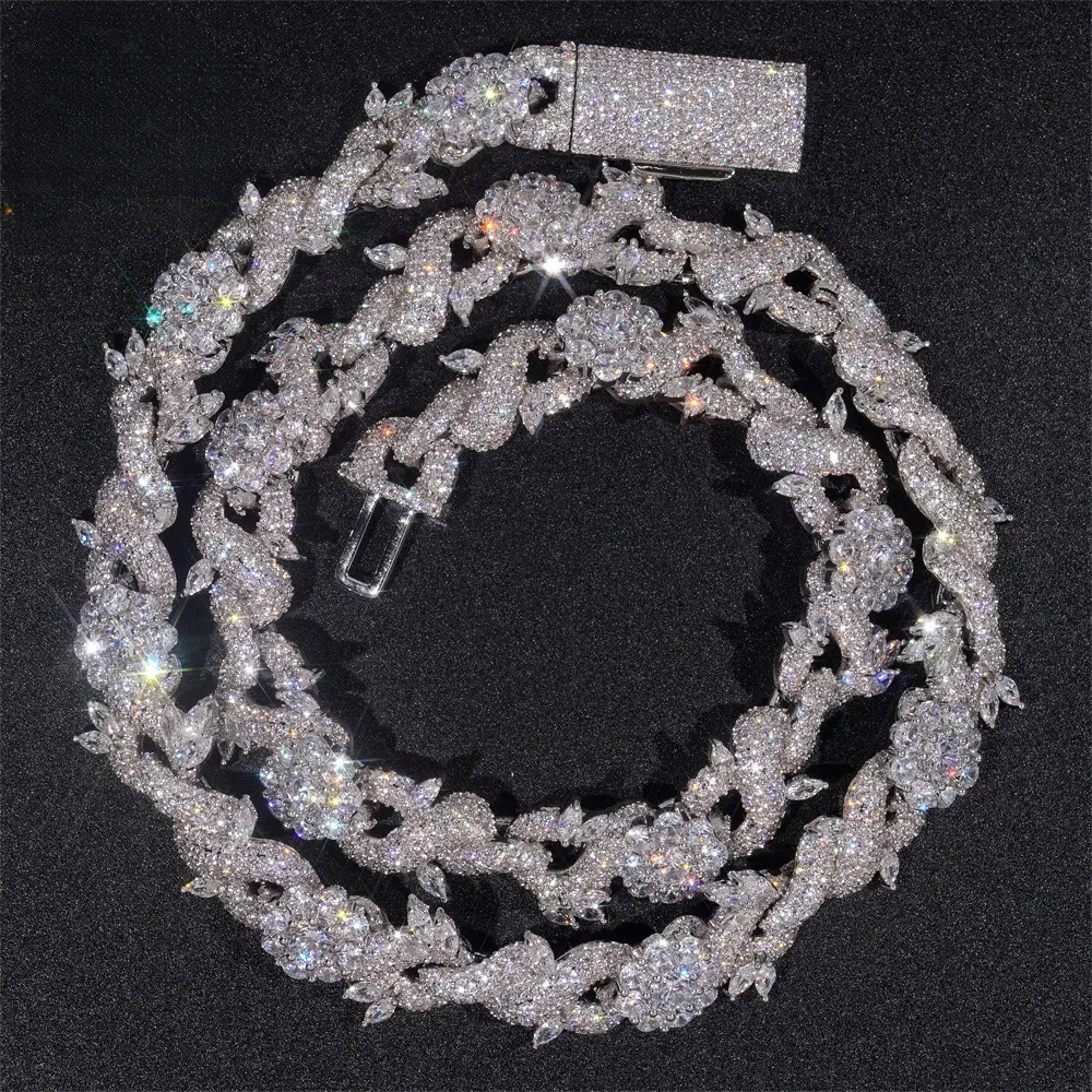 Lovedenced Men's Iced Out Flower Twist Cuban Bracelet, Fully Paved Rhinestone Silver Hip Hop Wrist Chain, Sparkly Bling Street Jewelry for Club, Party, Concert, Daily Outfits, Gift for Rappers, Hip Hop Fans, Boyfriends & Streetwear Fans