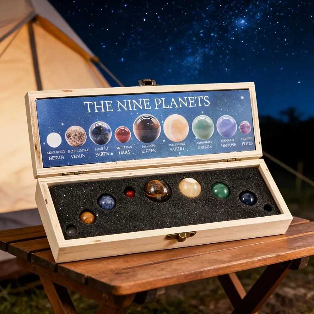 Nine Planets Specimen Luxury Set, Natural Stone Universe Galaxy Solar System Desktop Decor, Mineral Specimen Collection Gift Box, Special Jewelry Decoration