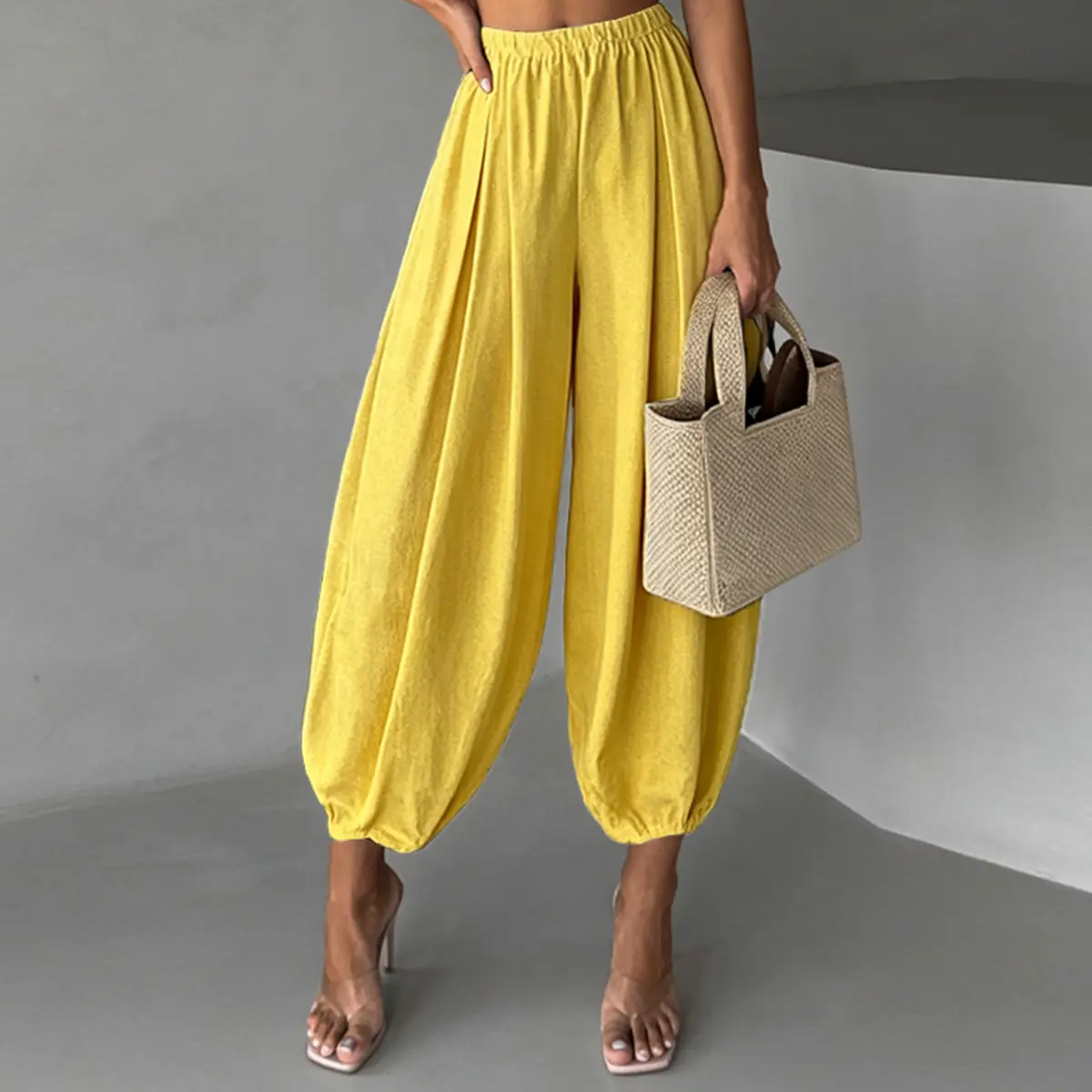 Fashionable and loose harem style air pants for women, European and American casual versatile lantern pants for women, icy fabric wide leg pants for women
