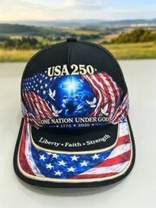 1776-2026 Usa 250th Anniversary Baseball Cap, 'one Nation Under God' Patriotic Flag Print, Adjustable Unisex Sun Hat for All Seasons