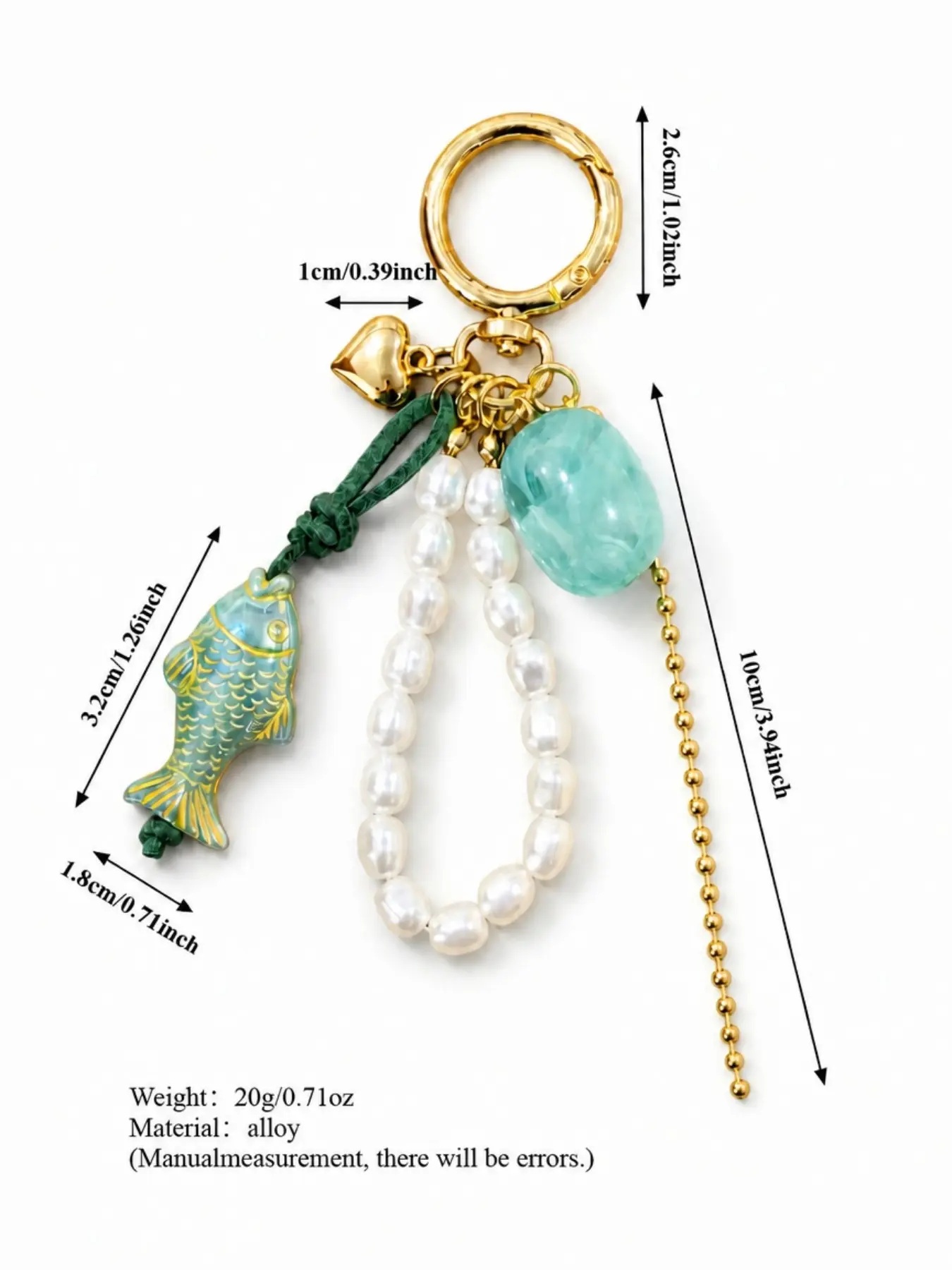 1pc Oceanic Mermaid Aesthetic Imitation Pearl Bag Charm, Vintage Fish and Imitation Pearl Fringe Keychain For Purse, Retro Style Accessory
