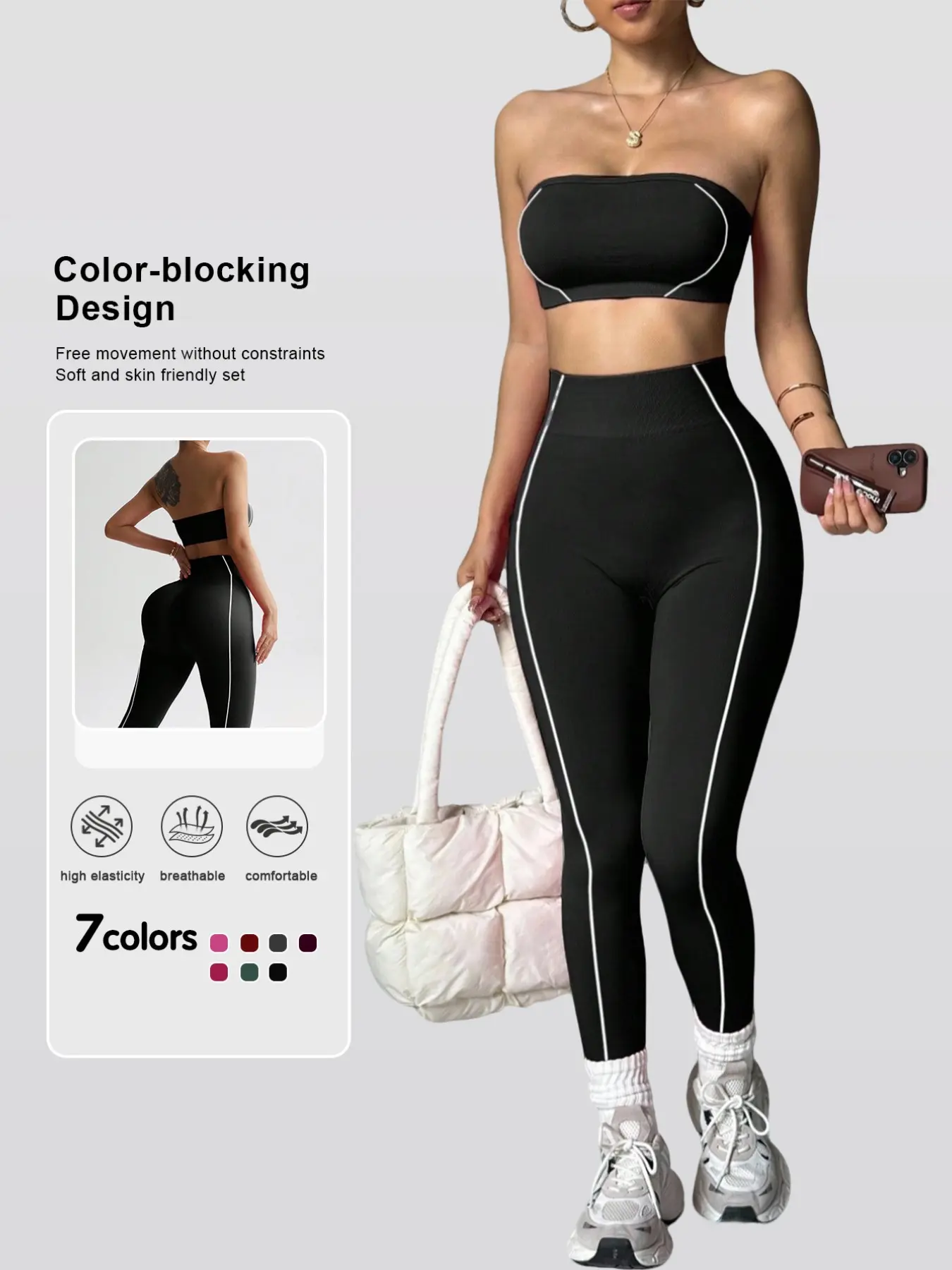 Women's Seamless Colorblock Yoga Set, High Waist Butt Lifting Leggings, Sleeveless Sports Top, Outdoor Running Gym Fashion, High Stretch Activewear, Sculpting Workout Outfit
