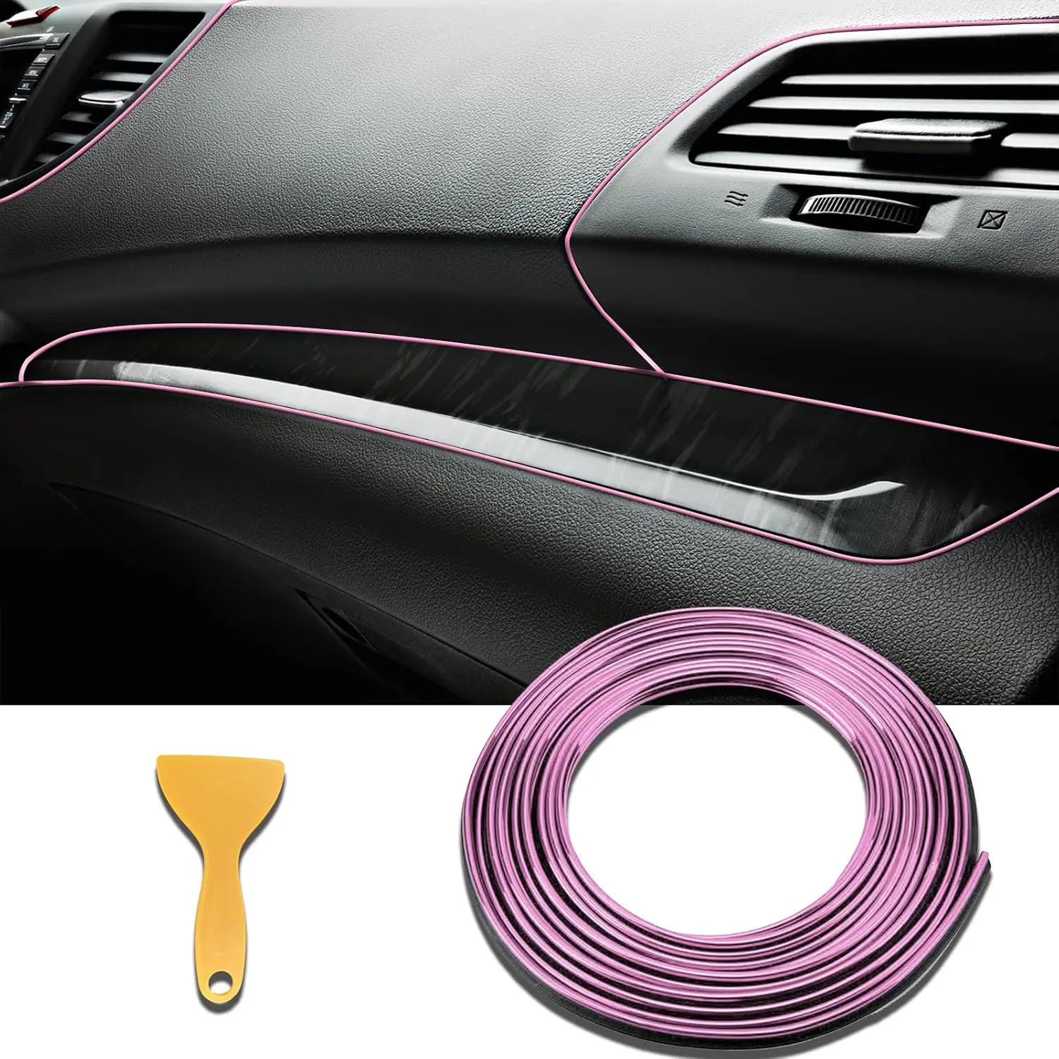 Interior Moulding Trim Strips, 33Ft/10M  Electroplating Decoration Filler Insert Strips, Styling Dashboard DIY Flexible Strip with Installing Tool ()