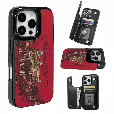 Dark Gothic Tiger and Rose Cellphone Casing - Phone Accessories with Card Slot, Handheld Protector for iPhone 18 Pro Max, 17, 16, 15, 14, 13, 12, Girls Gift