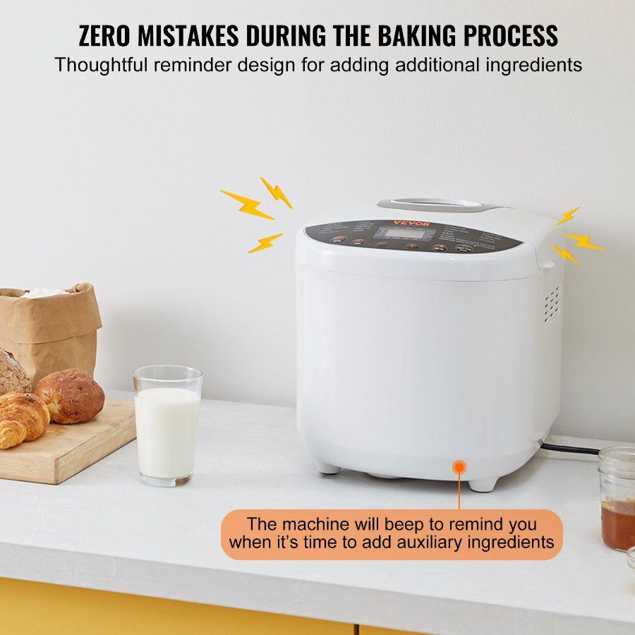 SummerWins650W Digital Programmable Kitchen Bread Maker, 2LB Capacity, 19 Menus, Nonstick Ceramic Pan, Gluten-Free Mode, Whole Grain Setting, 3 Loaf Sizes, 3 Crust Colors, White Multifunction Household Appliance, Household Appliancesdealsforyoudays