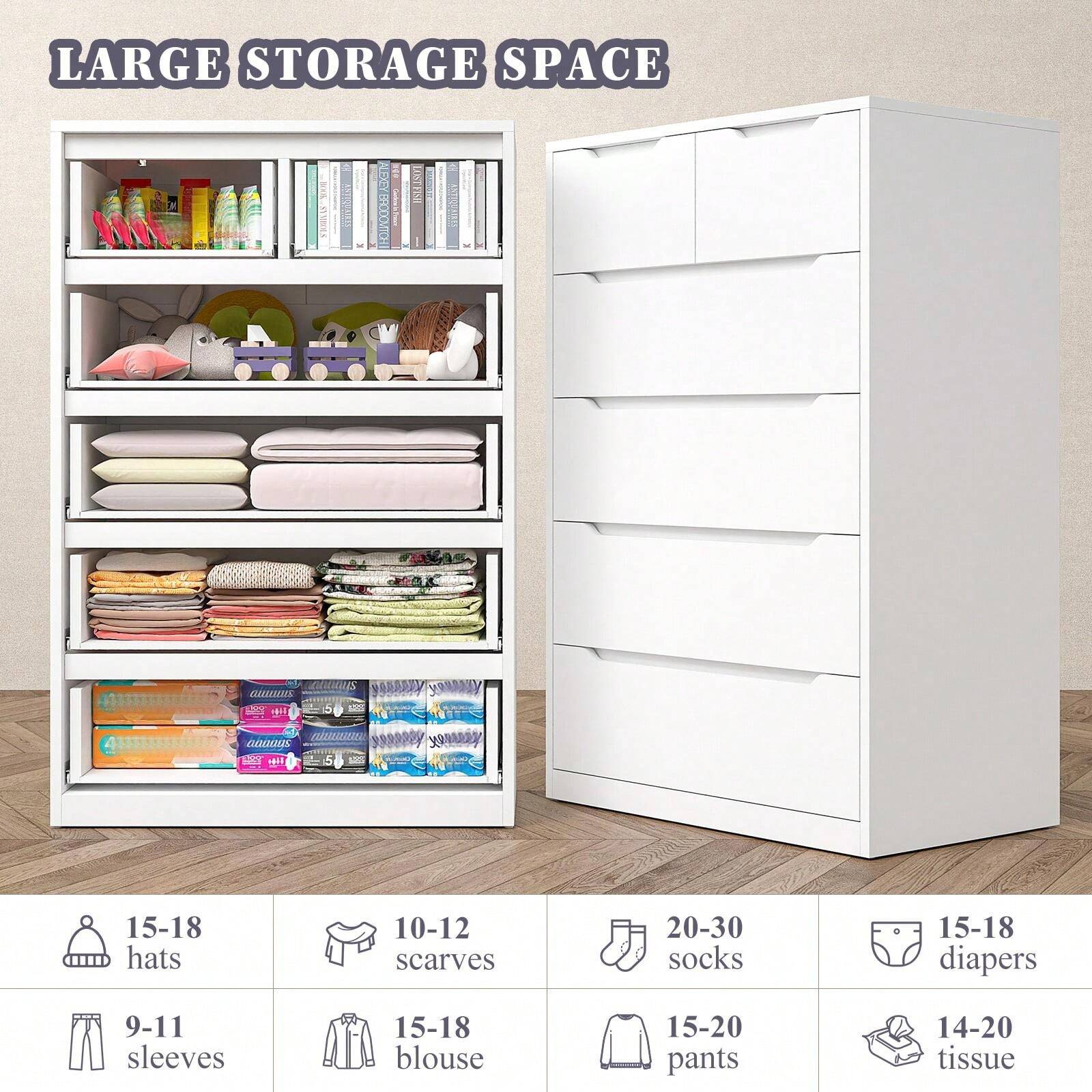 Wooden Dresser With 6 Large Drawers, Dressers & Chests Of Drawers With Large Organizer, Tall Dresser With Smooth Metal Rail, Dresser For Bedroom, Easter Decor, Wedding Decor, Home Decor, Room Decor