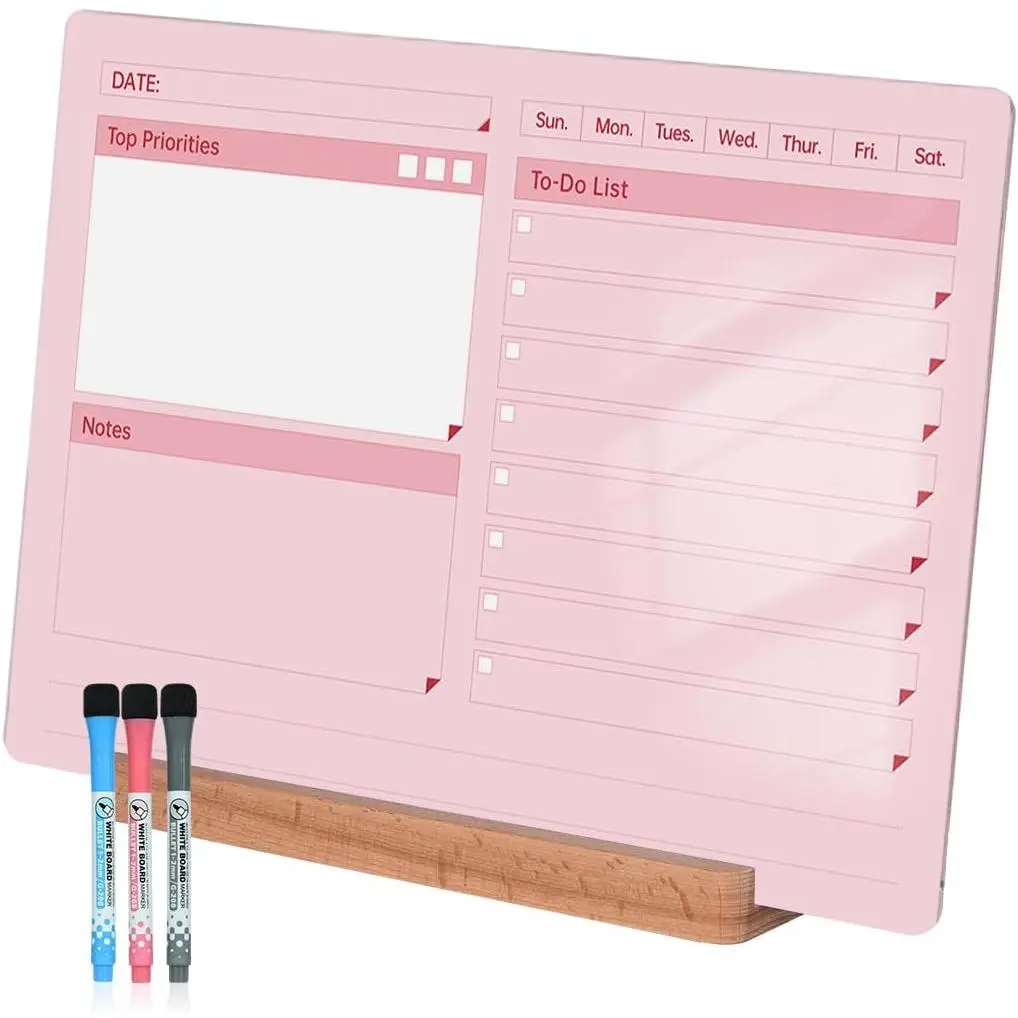 Dry Erase to-Do List Board with Solid  Base, 9x13 Desktop Whiteboard Planner, Task Organizer for Office//School, Includes 3 Dry Erase Markers ()