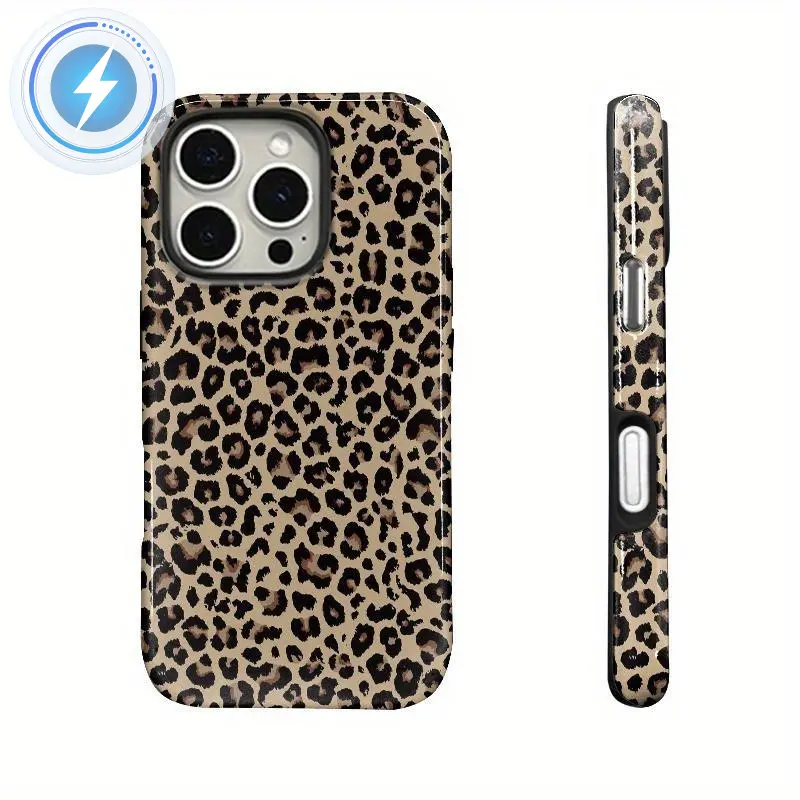 Magnetic Phone Case Fashion Leopard-pattern Phone Case, 2 in 1 Shockproof Phone Protective Cover, Phone Accessories Compatible with iPhone 11 12 13 14 15 Pro Max  for iPhone 16 Pro Max