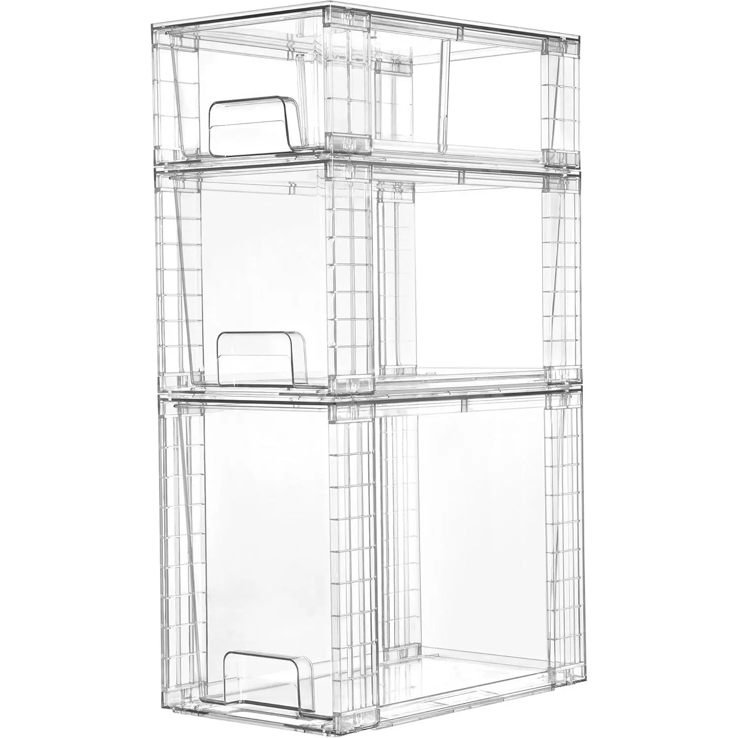 3 Pack Clear Stackable Storage Drawers, Easy to Assemble Bathroom Organizers and Storage with handles, Plastic Drawers for Kitchen Pantry, Cabinet, Under Sink Organization