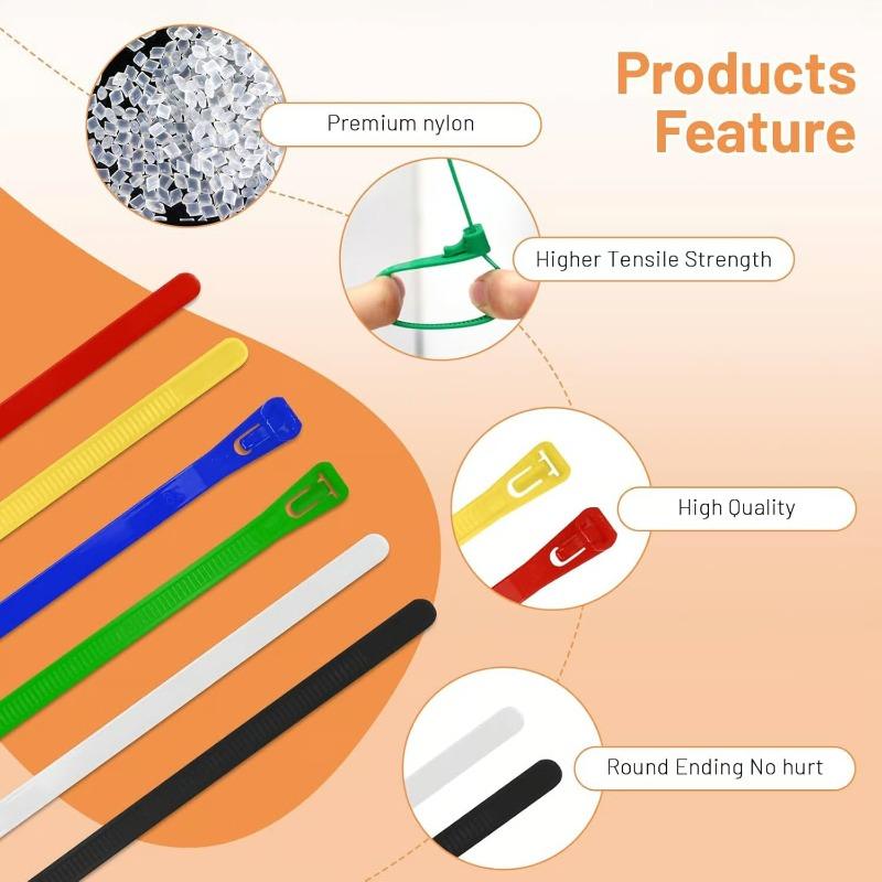 Reusable Zip Ties, 100pcs Colored Zip Tie Heavy Duty Outdoor Small Cable Ties, Releasable Tie Wraps, Wire Ties Removable for Cord Management (8 Inch)