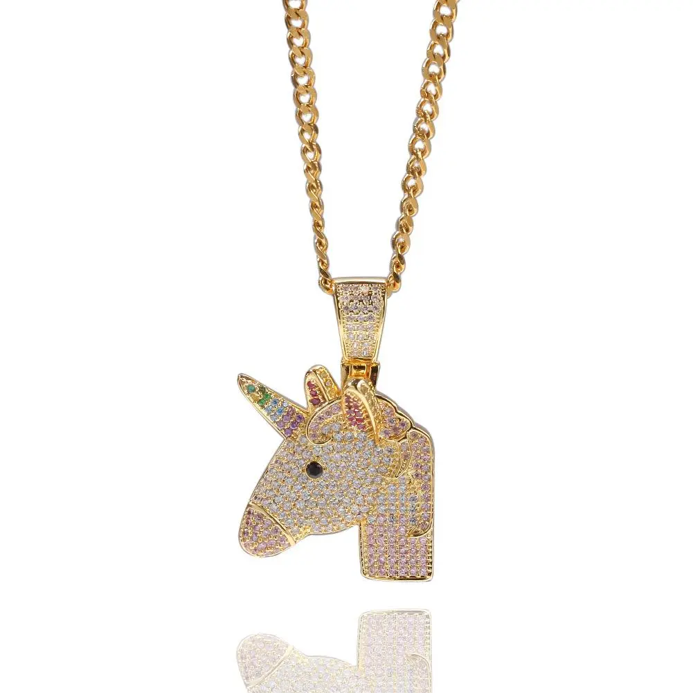 New Zircon-Stone Dream Unicorn Pendant Necklace, Personalized Hipster Hip Hop Artificial Gemstone Jewelry for Daily Wear, Zircon Stones