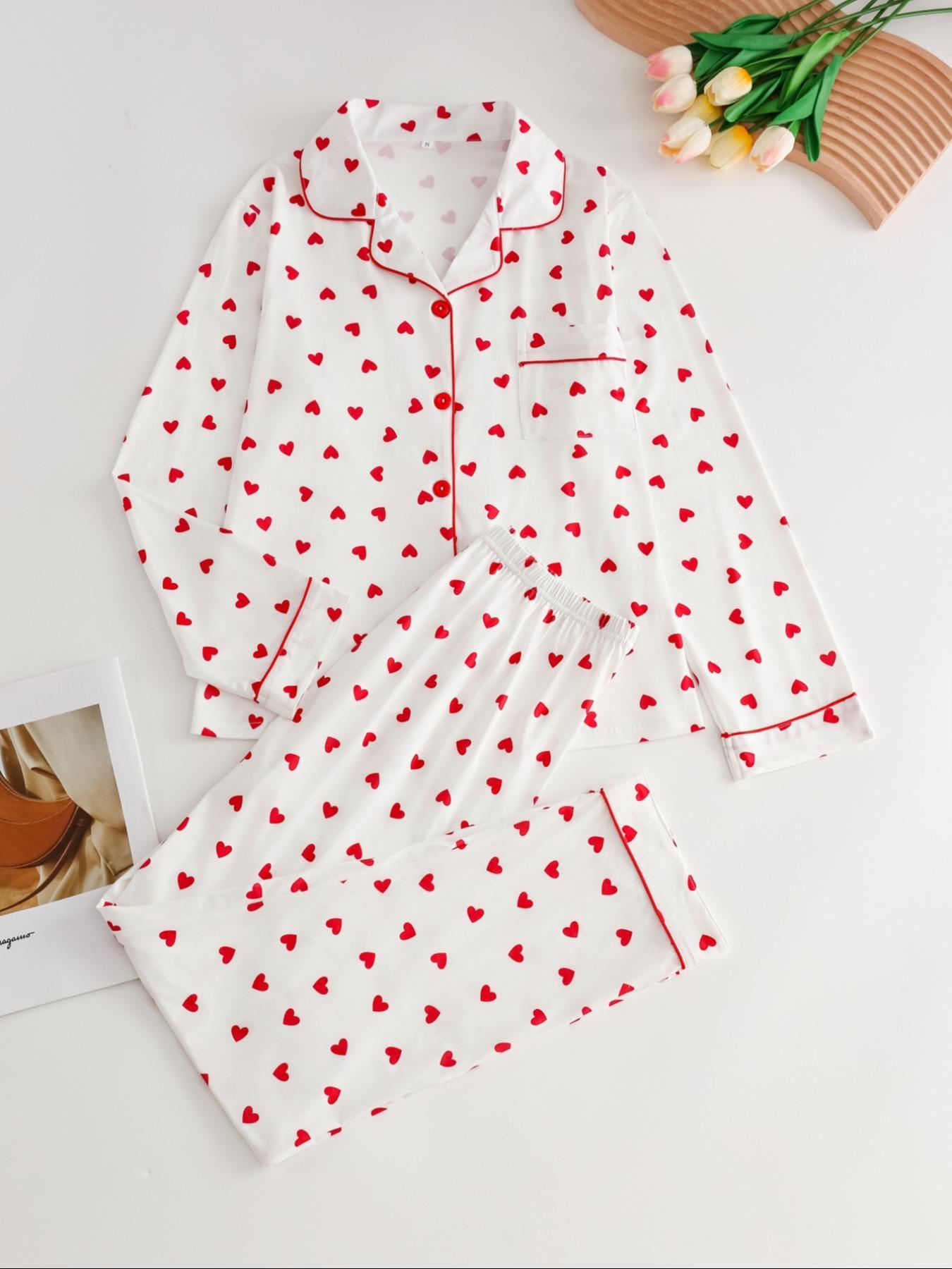 Two-piece Set Women's Christmas Print Button Front Pocket Shirt & Elastic Waist Pants Pyjama, Casual Comfy Long Sleeve Collared Top & Trousers Pyjama Set, Women's Sleepwear Loungewear for Spring & Fall, Pajama Set