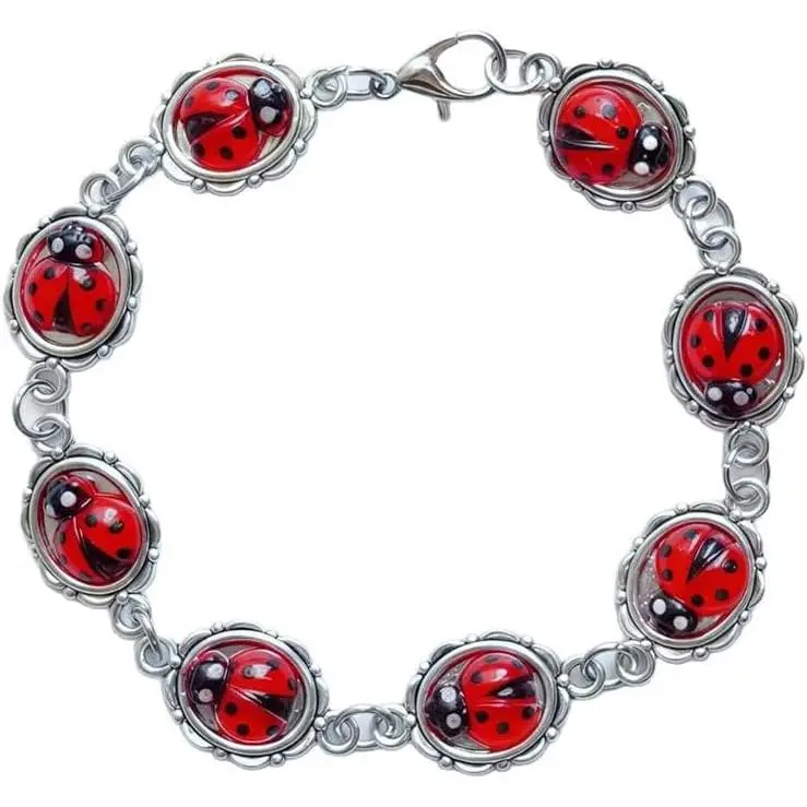 Women's High-Quality Synthetic Cute Ladybug Lucky Charm Bangle - 19cm Bangle Shape, Female Wear Stackable Bracelet, Holiday Gifts Fashion Accessory for Daily Wear Ladybug Lovers