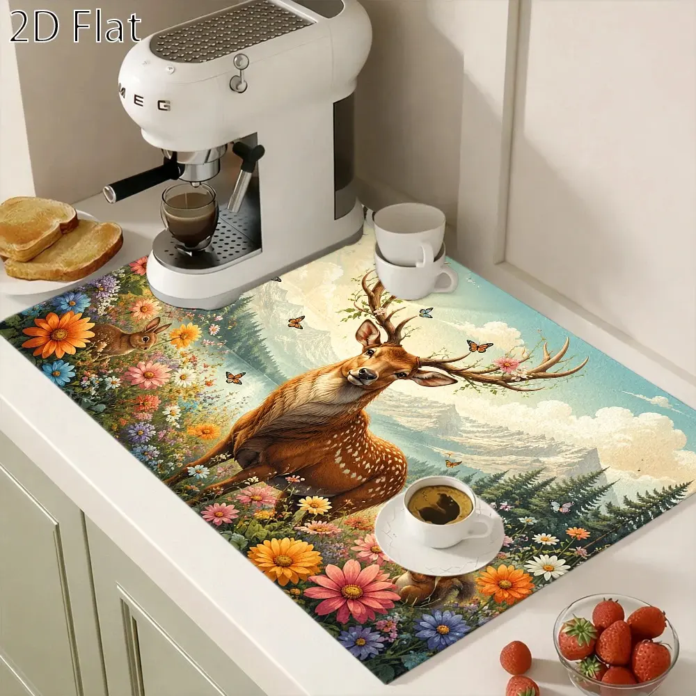 2D Flat Fabric Stove Protector Mat, Lightweight Non-Stick Heat-Resistant Printed Kitchen Cover, Reusable Durable Guard for Gas Electric Cooker, Washing Machine Top