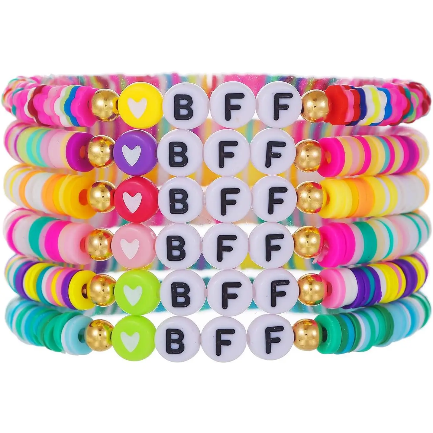 Colorful Bff Friendship Stretch Bracelets Set for Women BESTIE Rainbow Heishi Surfer Clay Beaded Elastic Layering