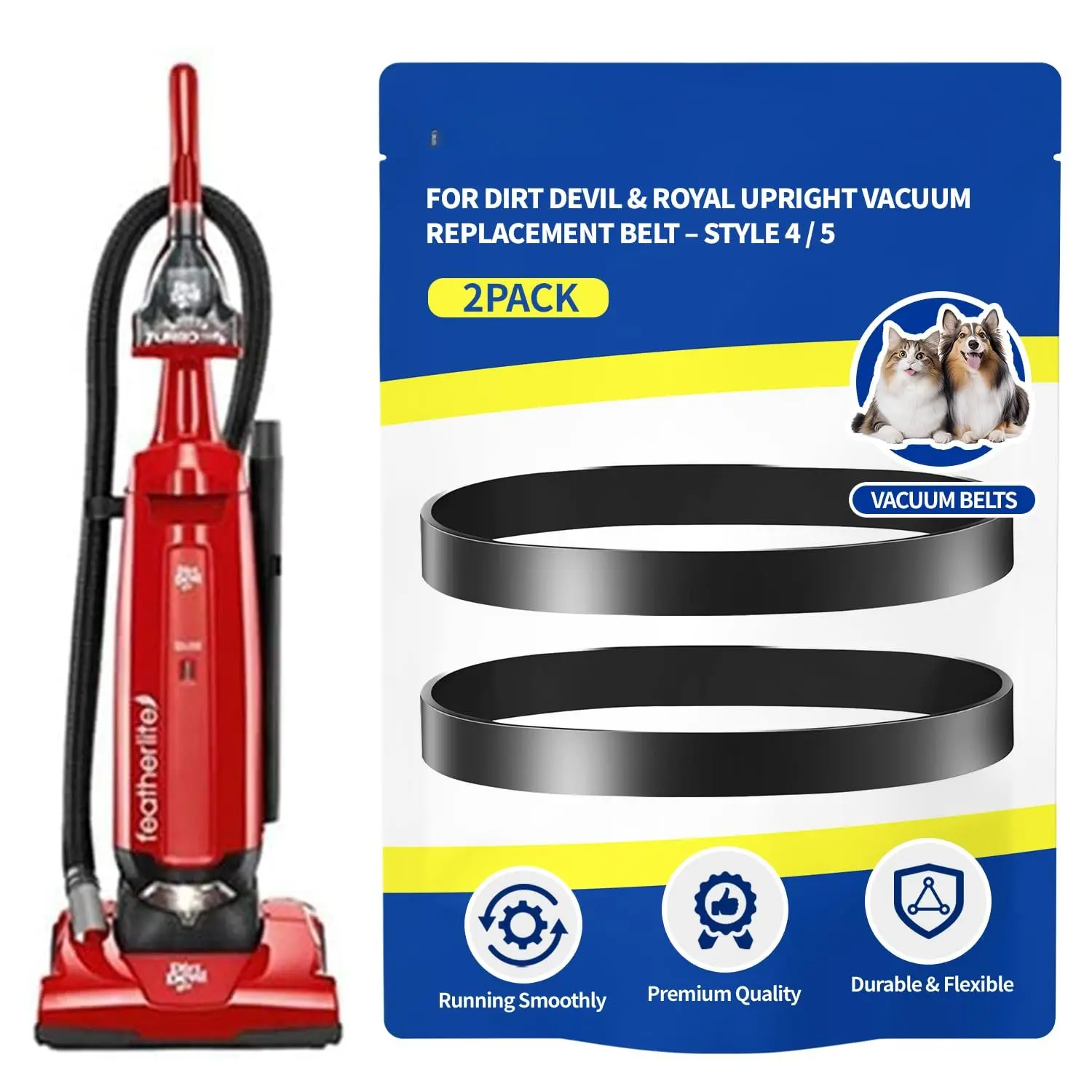 Dirt Devil (Royal) Style 5 Upright Vacuum Cleaner  Belts – 2-Pack Brush and Gear Belts – Fits Power Max , Featherlite, Swivel Glide (1LU0310X00, 3720310001, 1540310001)