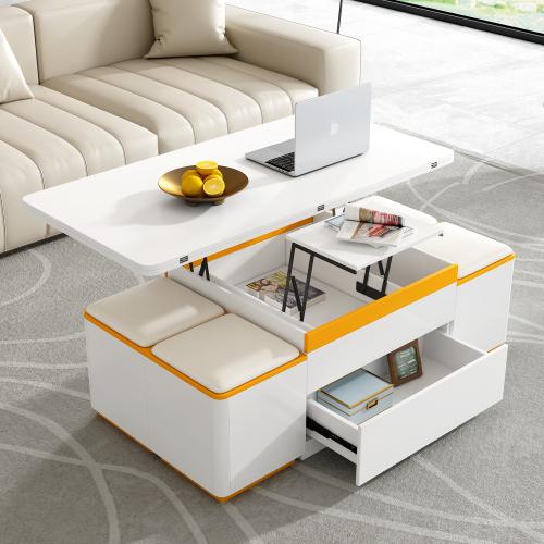 [Bellemave]VIBE HAUS Lift-Top Coffee Table with Storage Stools, Modern Center Table with Foldable Top, Multi-Functional Adjustable Coffee Table for Living Room(OLD SKU:N724P292506B)    RR