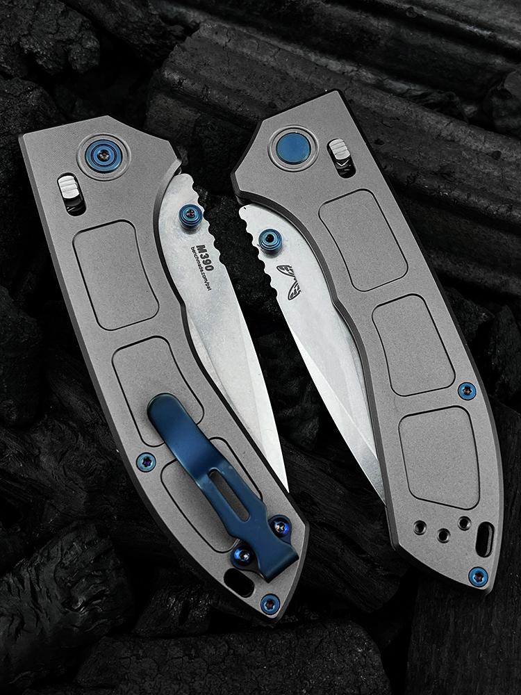 BM Narrows 748 Pocket Knife M390 Super Premium Stainless Steel Blade Knife 6Al-4V Titanium GRAY Handle folding knife Outdoor Hunting Survival Knife Hiking Knife self defense tactical knife Camping Fishing Tools Knife EDC Knife