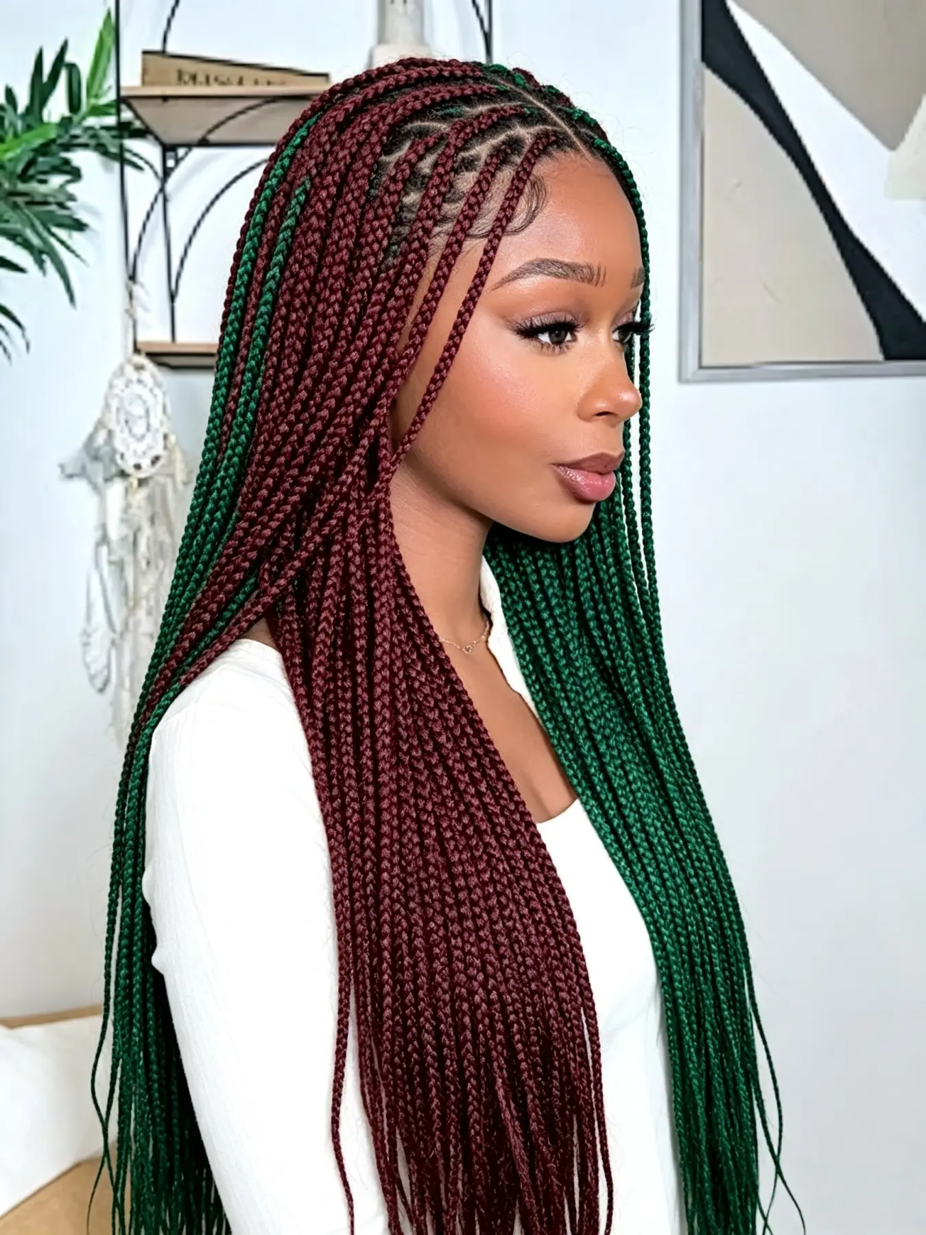Color Block Knotless Braids Lace Wig, Bold Protective Style, Ideal for Hair Protection, Stylish and Comfortable Design