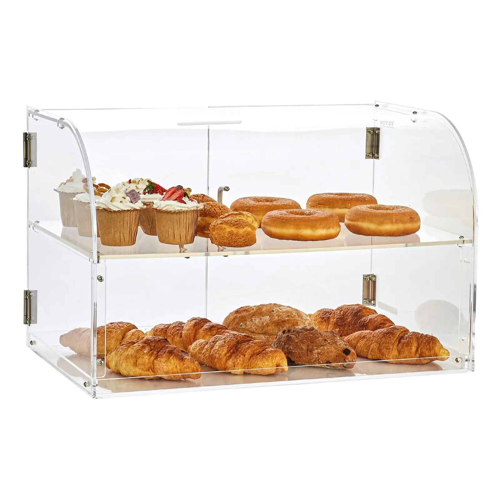 VEVOR Pastry Display Case, 2-Tier Commercial Countertop Bakery Display Case, Acrylic Display Box with Rear Door Access Removable Shelves, Keep Fresh for Donut Bagels Cake Cookie, 22" x 14"x14