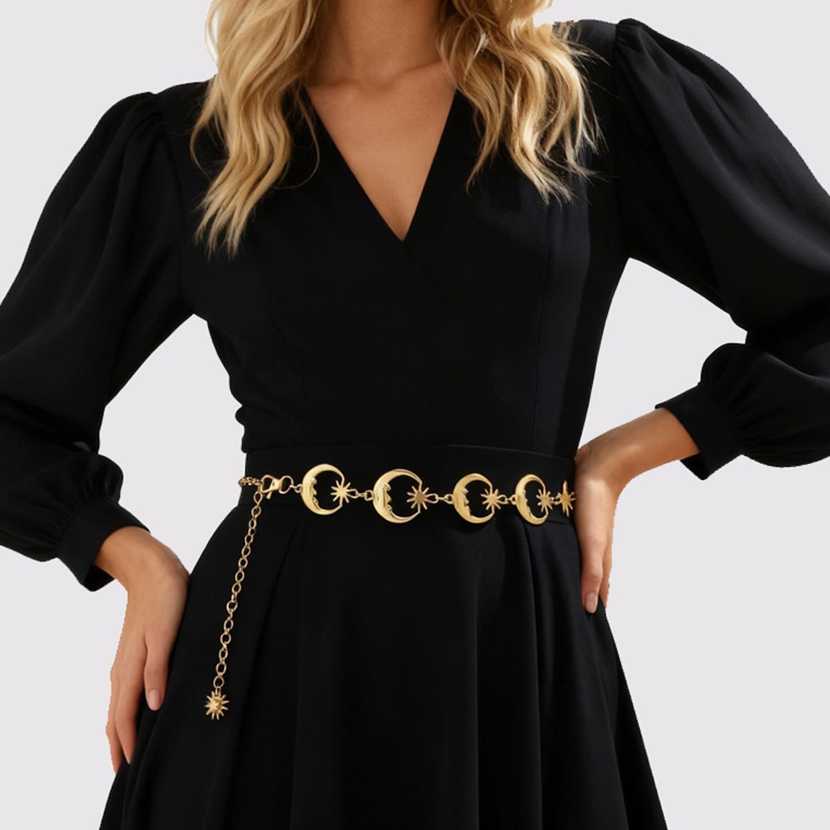 Vintage Moon Star Pendant Waist Belt| Hip Hop Metal Body Chain| Trendy Goth Accessory