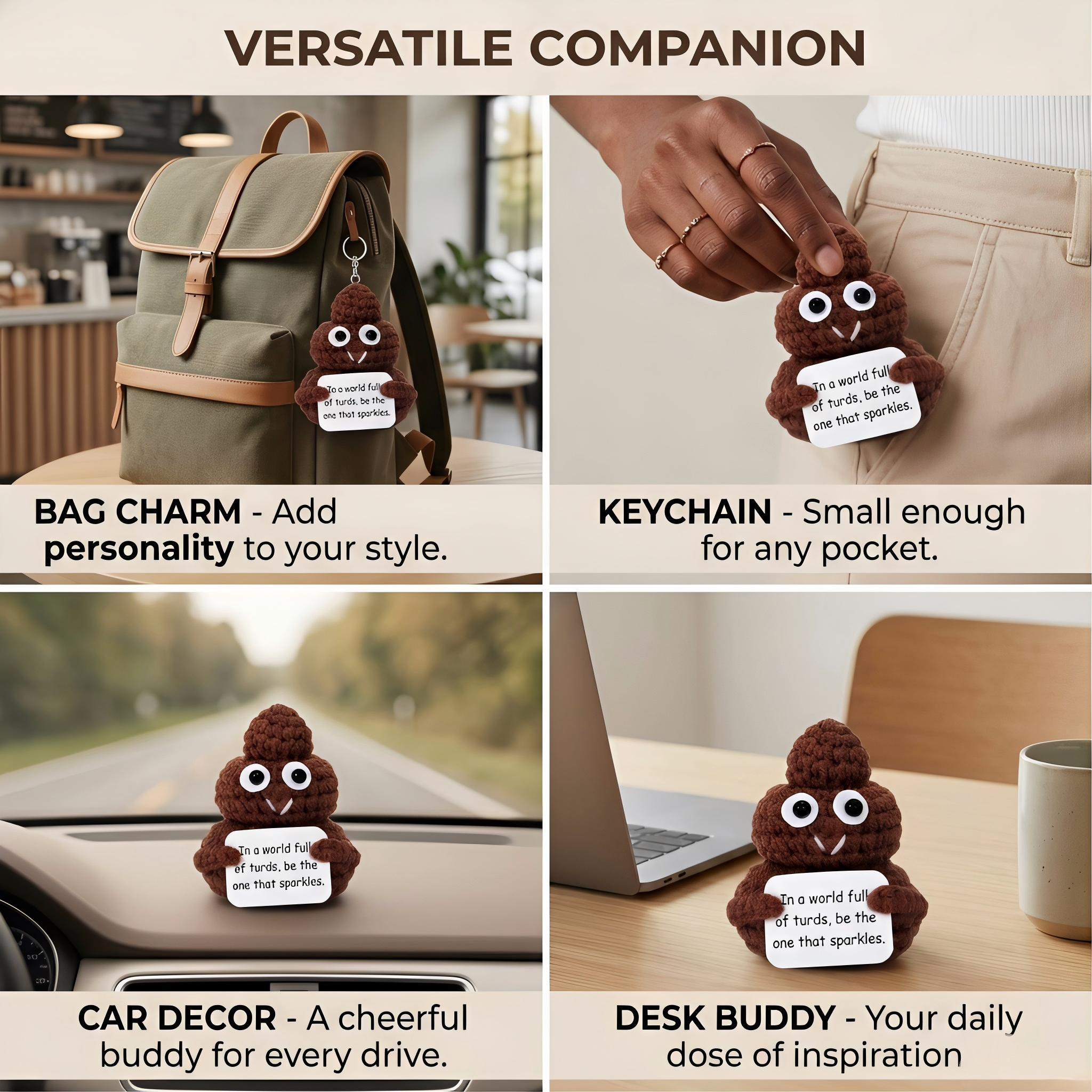 dorable Handmade Knitted Poop Doll Emotional Support Plush Soft Squeezable Stress Relief Toy Ideal Christmas Presents Holiday Gifts Birthday Gifts For Women Men Him Teacher Appreciation Small Cute Gift Bag Pendant Desk Decor Travel Companion Party Favor