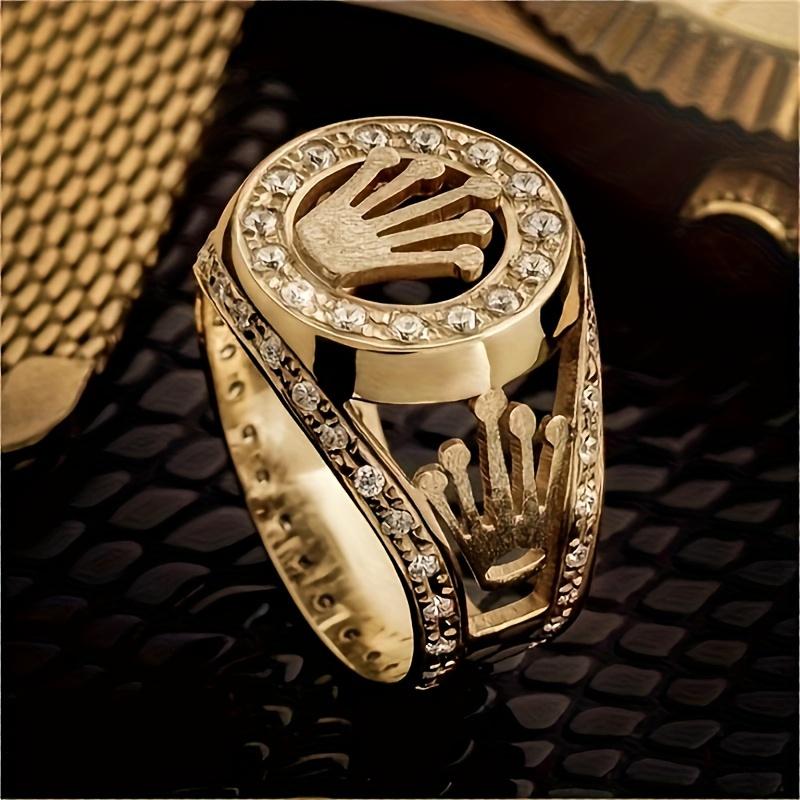 1Count Stylish Copper Ring Fashion Men'S Hip Hop Cool Detail Crown Ring with Cubic Zirconia for New Year Valentine'S Day BY534629