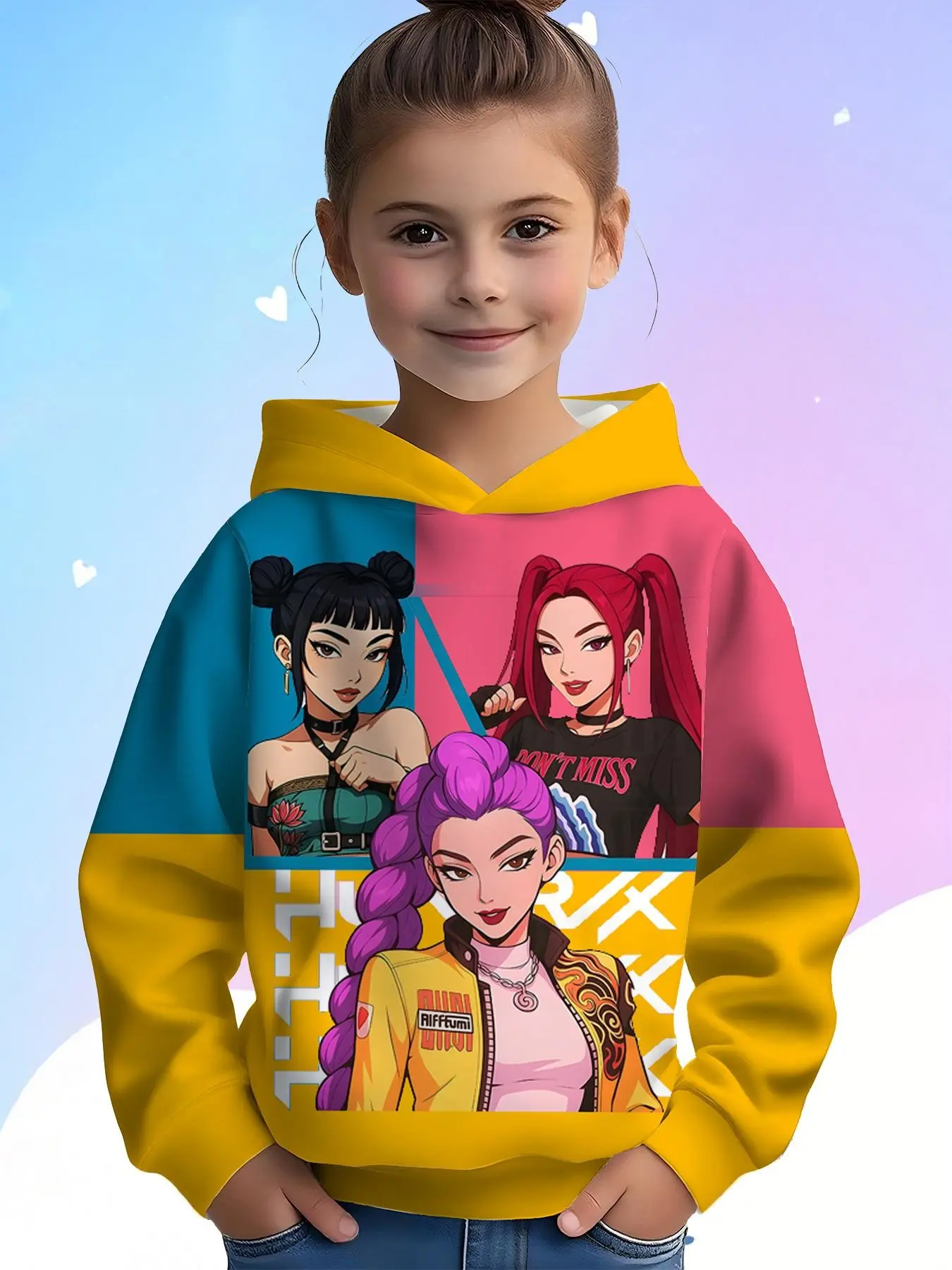 Girls' Fall Winter Hoodie, 3D Cute Print, Casual Loose-Fit, Warm and Comfortable, Perfect for Daily Wear, Ideal Gift for Holidays