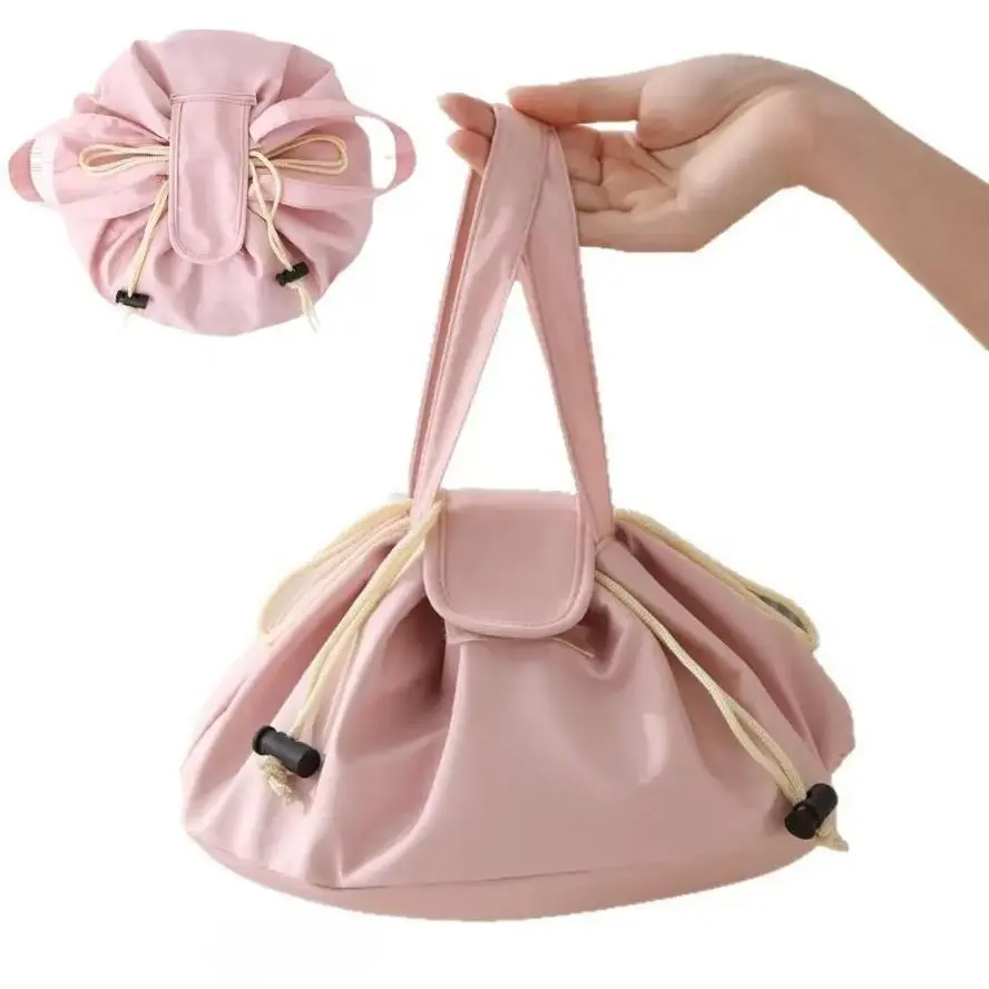 Extra Large Pull Makeup Bag - Durable, Lightweight, Practical Fabric Organizer with Handles, Wide Opening for Sports Eyewear Storage, Travel Use, Drawstring, High-Capacity, Travel And Everyday Beauty Organization, Double Handle