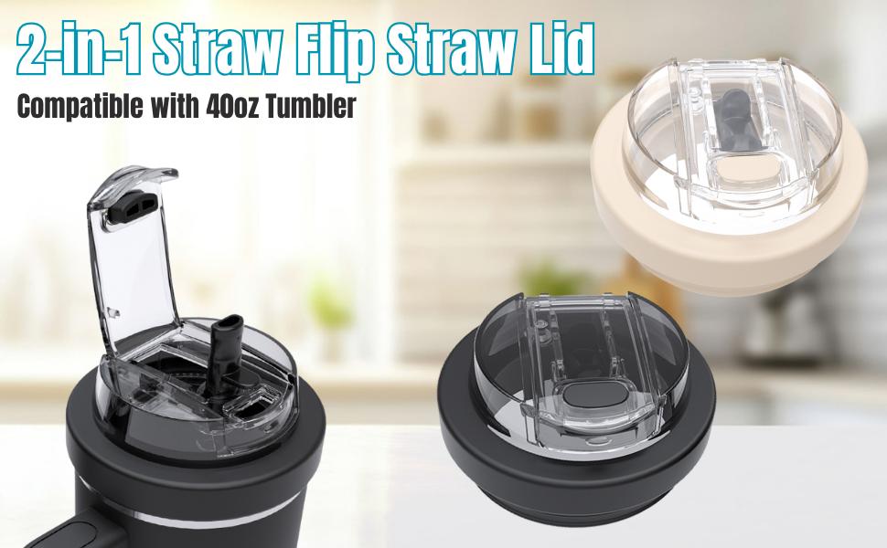 40oz Replacement Lid Compatible with Meoky & Other 40oz Tumblers, Dual-Spout 2-in-1 Design with Straw & Sip Opening, Leak-Proof Dustproof Cover, Detachable Silicone Seal Cup Accessory