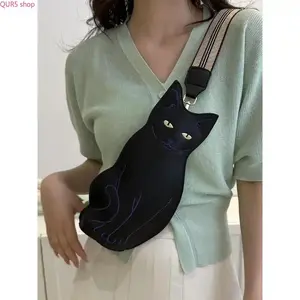 Cat Pattern Zipper Waist Bag For Women, Compact Animal Sling Pack, Portable Storage Accessory For Daily Casual Outfits, Sports And Outdoor Activities
