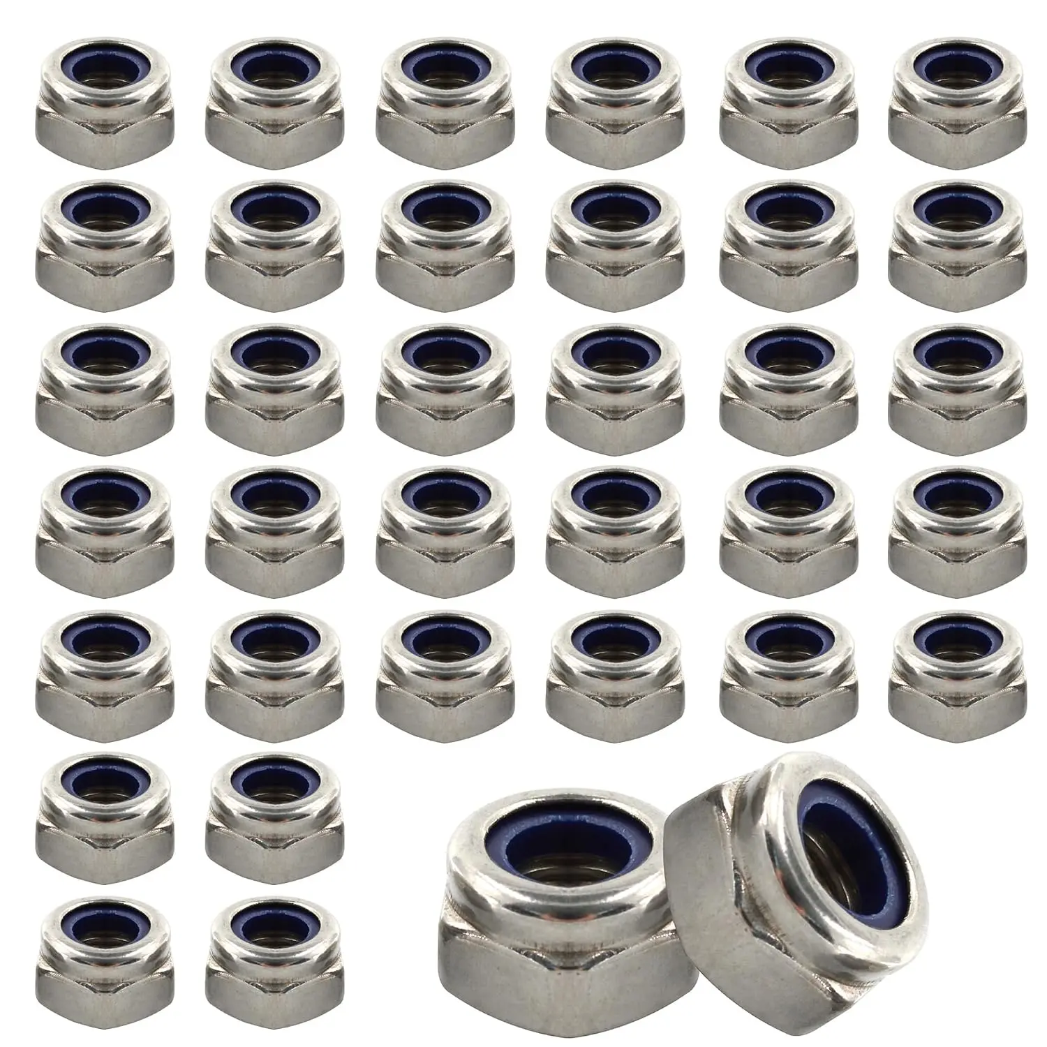 50 count Stainless Steel 304 Lock Nuts, M5-0.8 Nylon Insert Hex Lock Nuts