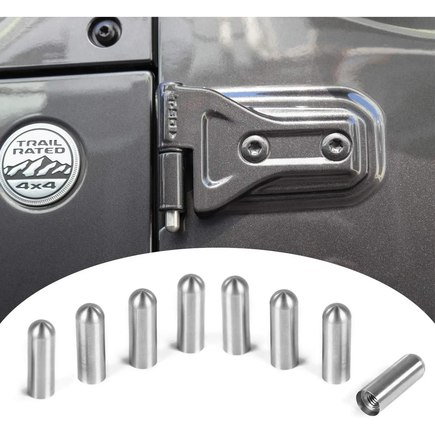 Stainless Steel Door Hinge Pin Bolts Guides Liners Kits, 8pcs Hinge Protection Scratch Guard for 07-25 Jeep JK/JL Series Wrangler JKU JLU Gladiator JT, Advanced CNC Machined, Simple Install, Anti-Corrosion, Durable, High Precision & Hardness, Antidust