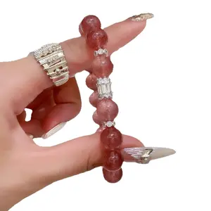「Blossom Bloom」Natural Strawberry Quartz Beaded Bracelet | Soft Pink Elegant Fashion Jewelry Gift for Women & Best Friends