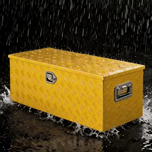 34.5" Aluminum Diamond Plate Truck Bed Tool Box – Heavy Duty, Lockable, Waterproof Storage Chest with Side Handles, for Pickup, Trailer, RV, ATV, Wheel Well or Underbody – Black
