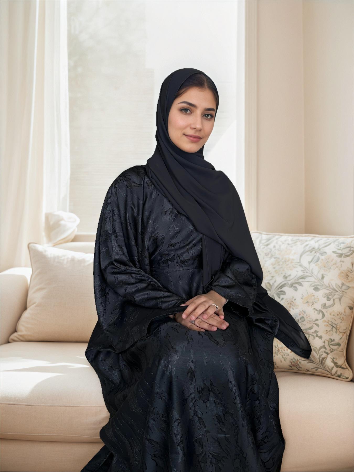 Women's Floral Jacquard Arabian Dress, Modest Chic Round Neck Long Sleeve Abaya Dress for Daily Wear, Ladies Islamic Clothing for All Seasons, Abaya Hijab Set, Abayas for Eid