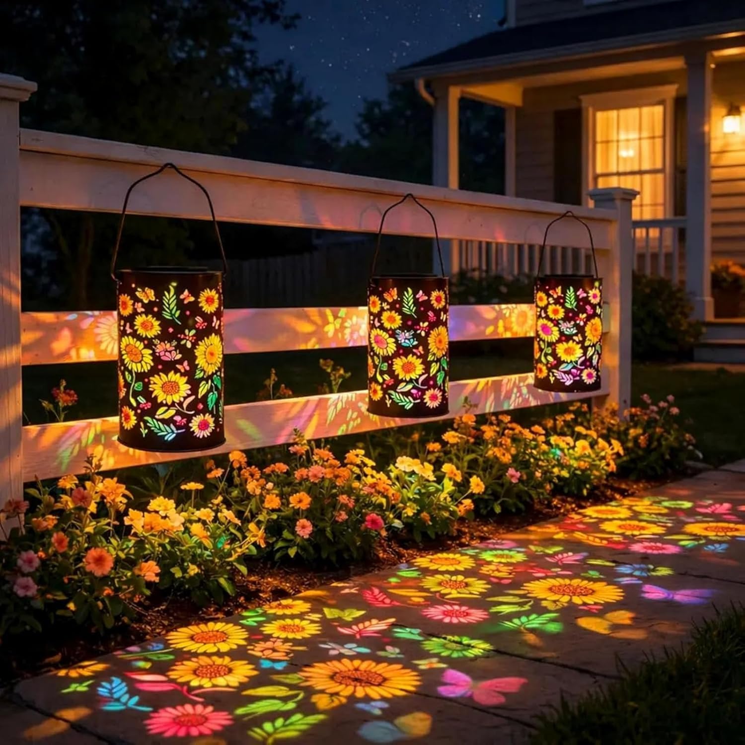 Colorful Solar Lanterns Outdoor Waterproof, Garden Decor Gifts for Women Mom Grandma - LED Colorful Sunflower Solar Powered Lights Metal Hanging Lantern for Outside Garden Patio Yard Lawn Porch Decor