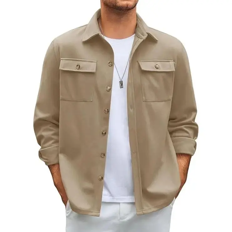 Men's Long Sleeve Button Down Casual Shirt Jacket Lightweight Thermal Shacket with Pockets