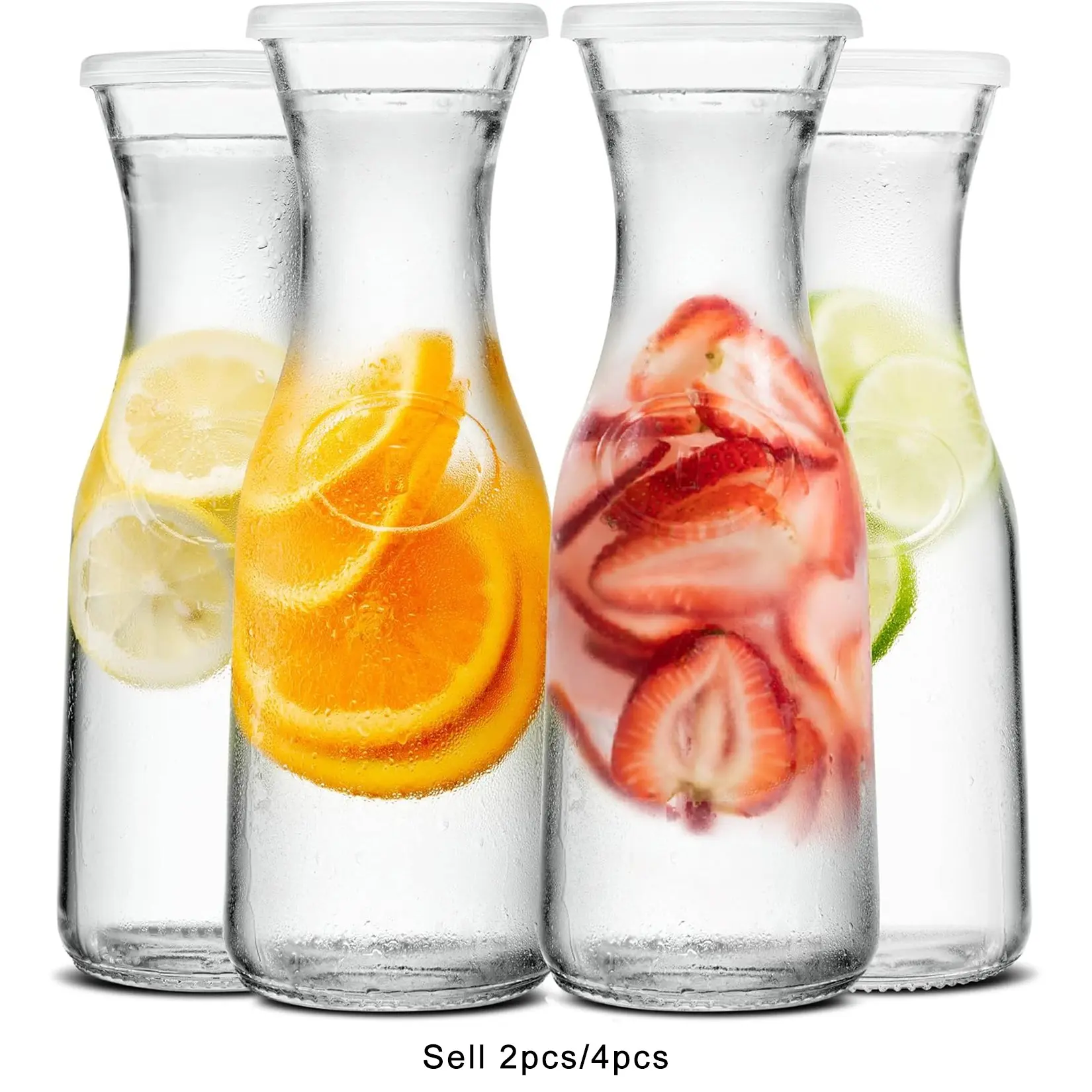 Set of 2/4 Glass Carafe with Lid, 1 Liter Beverage Carafe, Clear Glass Cold Brew Pitcher for Mimosa Bar, Brunch, Cold Water, Juice, Milk, Iced Tea, Lemonade