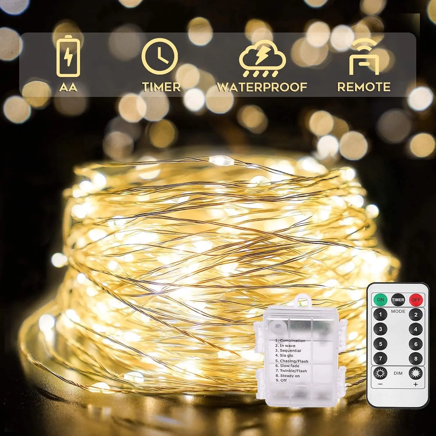 66ft 200 LED Outdoor String Lights, Fairy Lights with Remote, Twinkle Lights for Bedroom, Dorm, Patio, Fireplace, Garden, Party, Wedding DIY, Indoor (Warm White)
