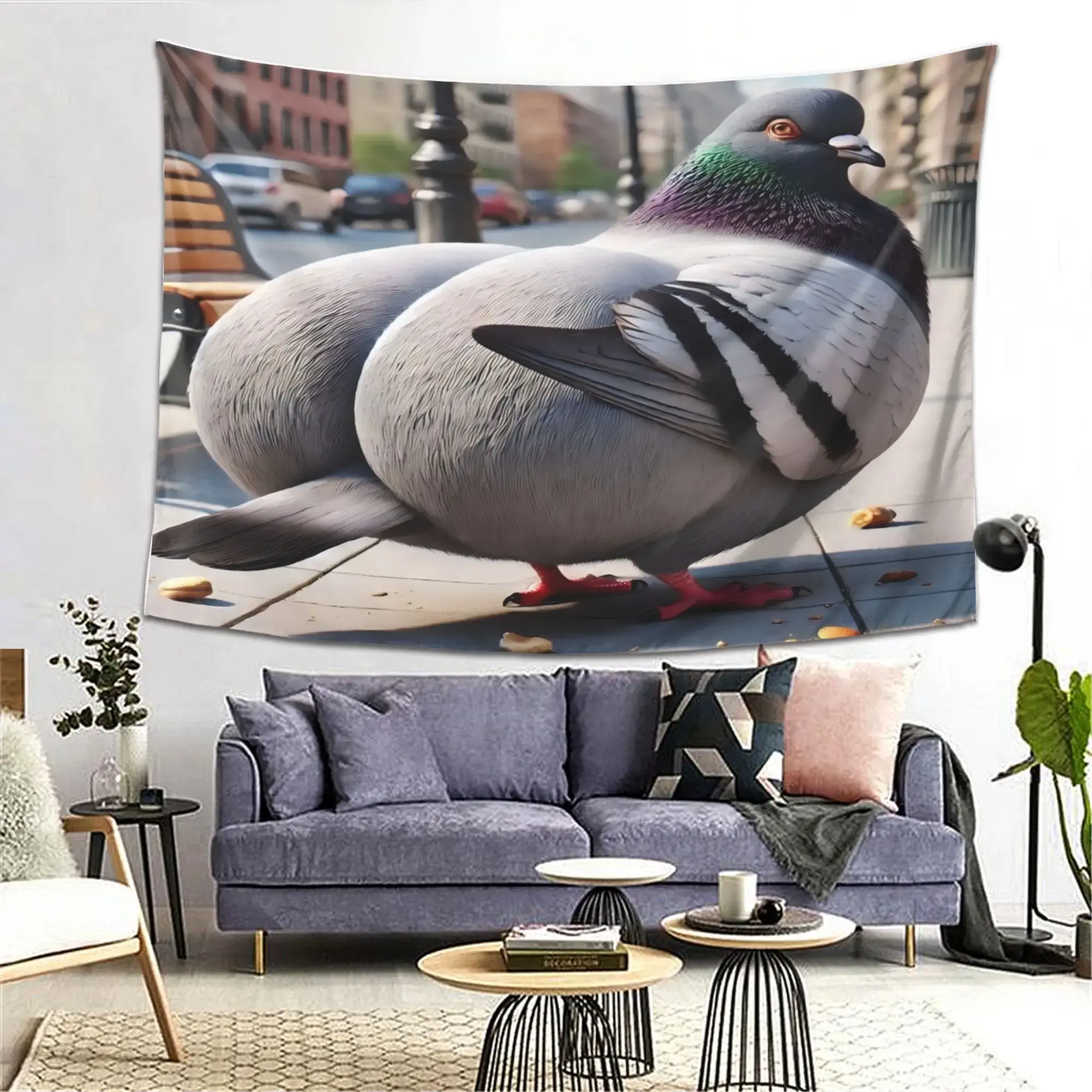Funny Pigeon Tapestry 5ft x 3ft 60in x 40in, Oversized City Bird Wall Hanging Tapestry for Bedroom Dorm Living Room Office Party Backdrop, Peach Skin Fabric Indoor Outdoor Home Decor Wall Art Gift for Bird Lovers