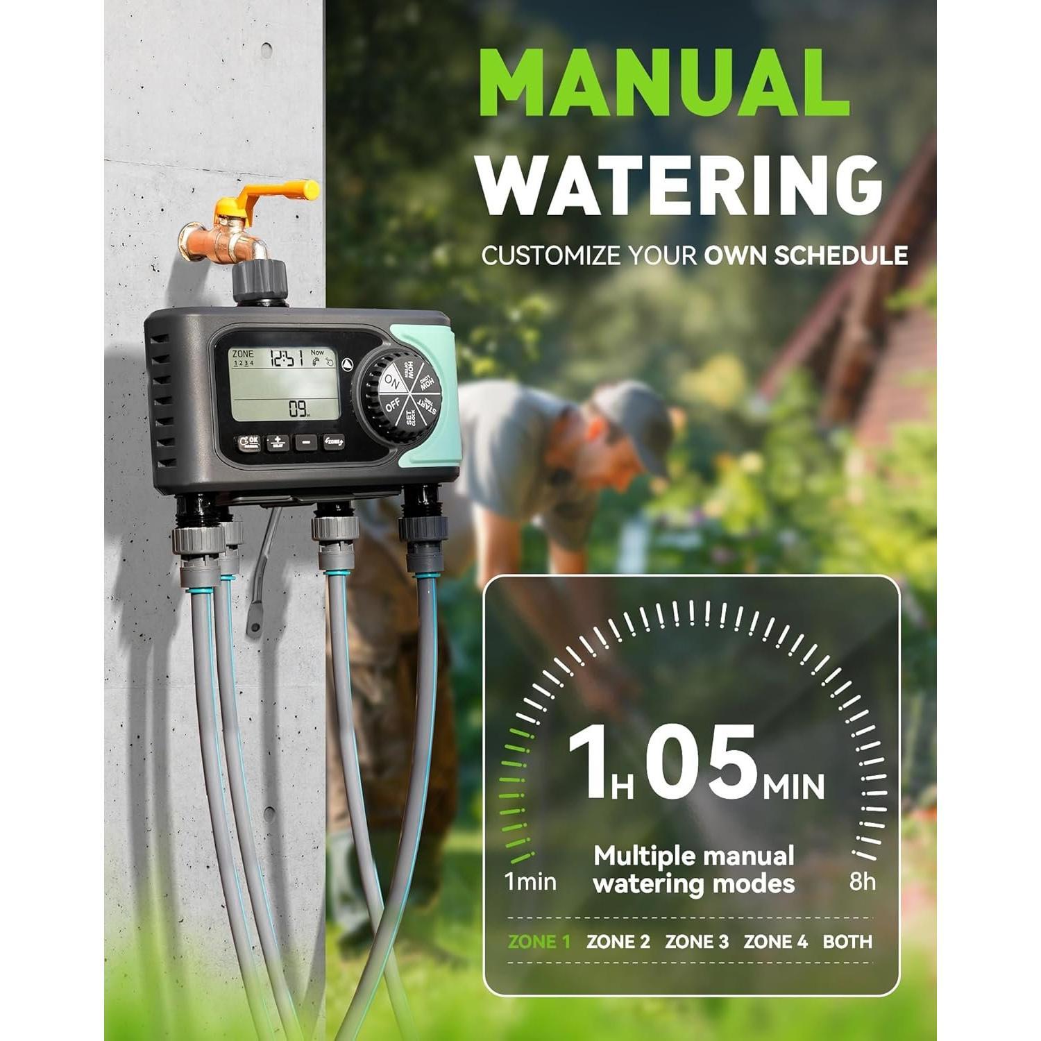 Sprinkler Timer, 4 Outlets Hose Timers, 4 Zone Water Timer for Watering with Rain Delay/Manual/Automatic Timed Irrigation Controller System for Lawn Sprinkler Timer, 4 Outlets Hose Timers, 4 Zone Water Timer for Watering with Rain Delay/Manual/Automatic Timed Irrigation Controller System for Lawn