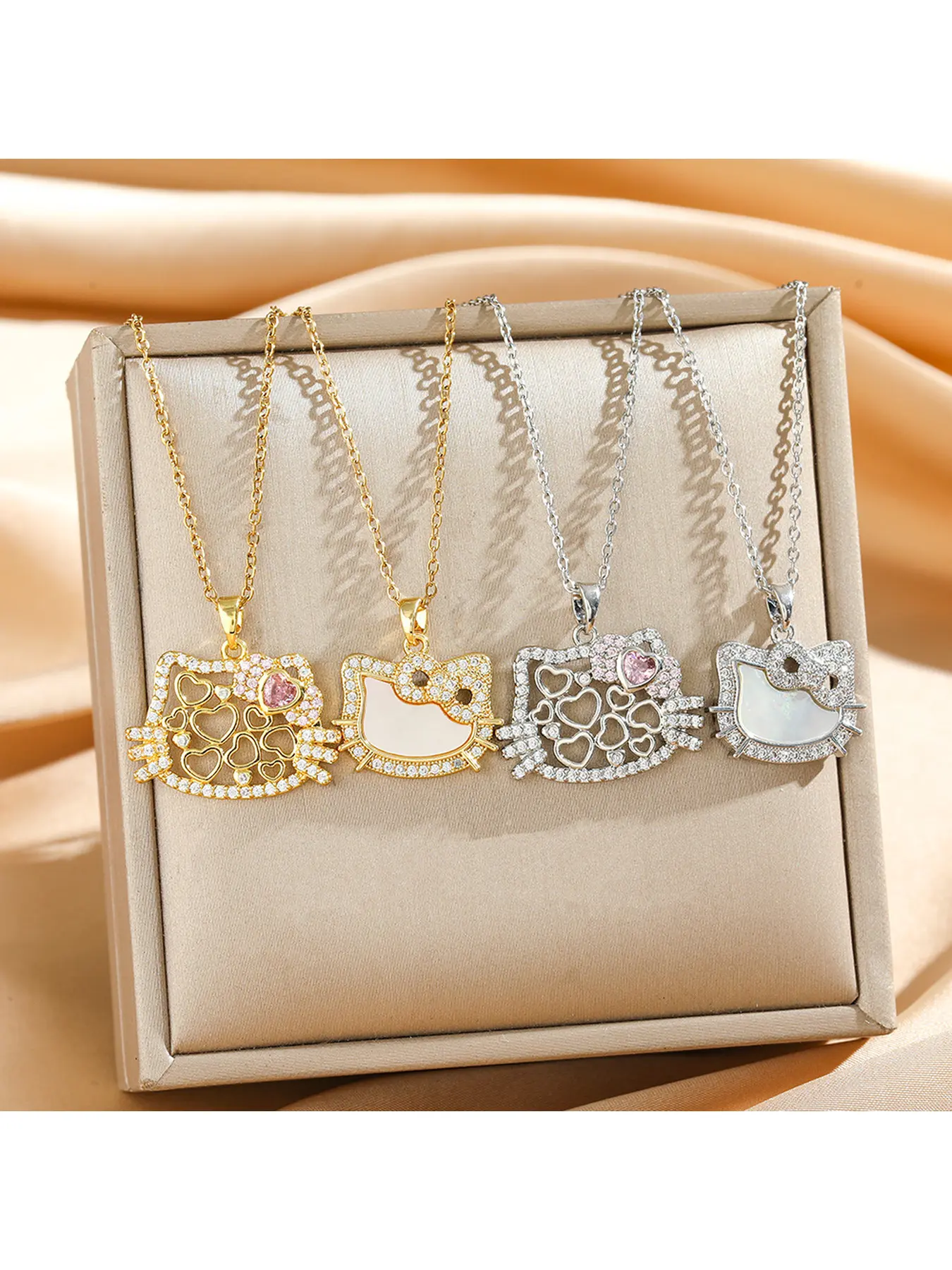 Cartoon Kitty Cat Zircon Tiara Necklace for Women Fashion Cute Cat Zirconium Steel Collar Chain