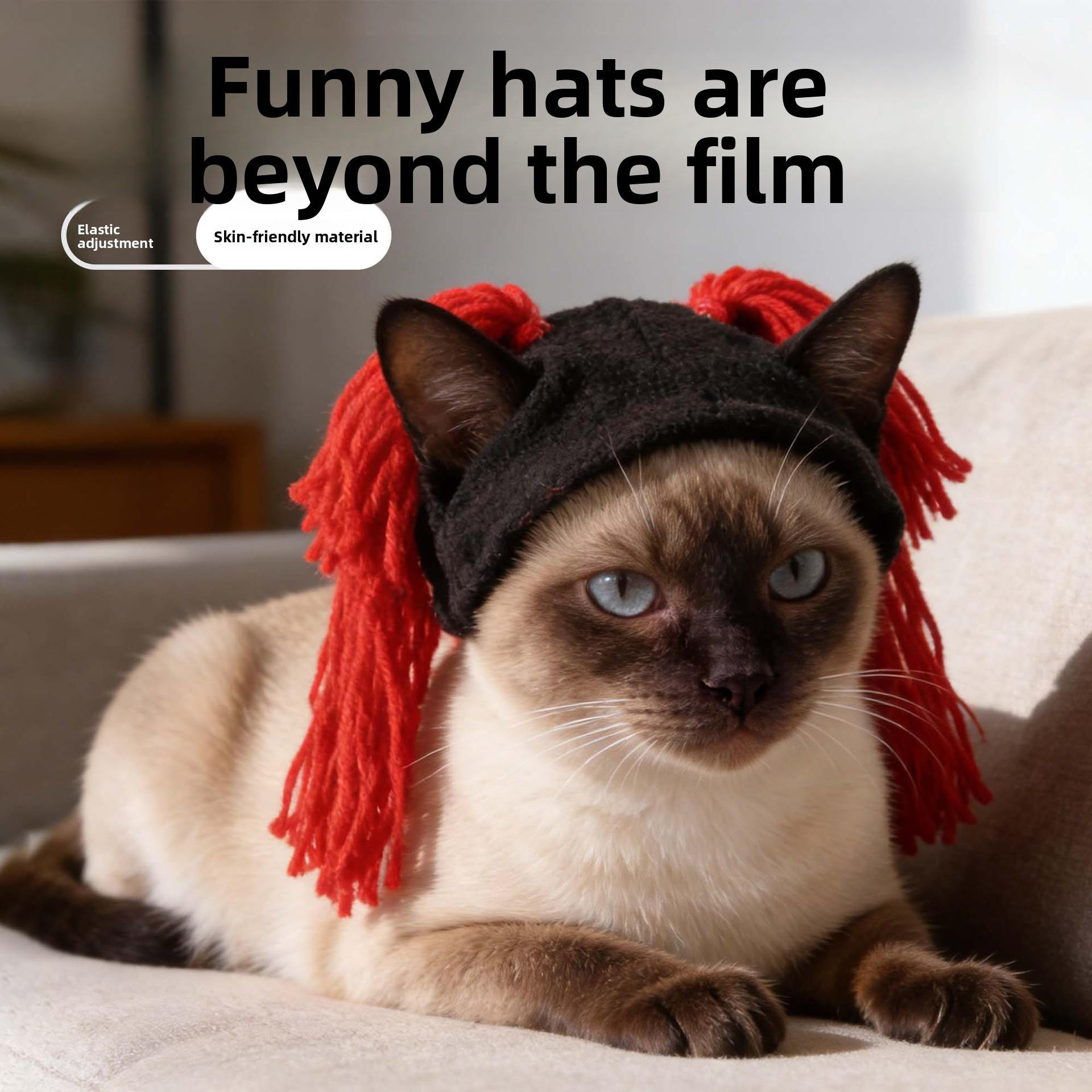 New pet ear-flap knit hat, funny and quirky pet decoration, costume headgear, pet accessories Gold Plated Custom Collar dogs shoes glasses filter Heated Windproof Winter Coat clothes flotation device