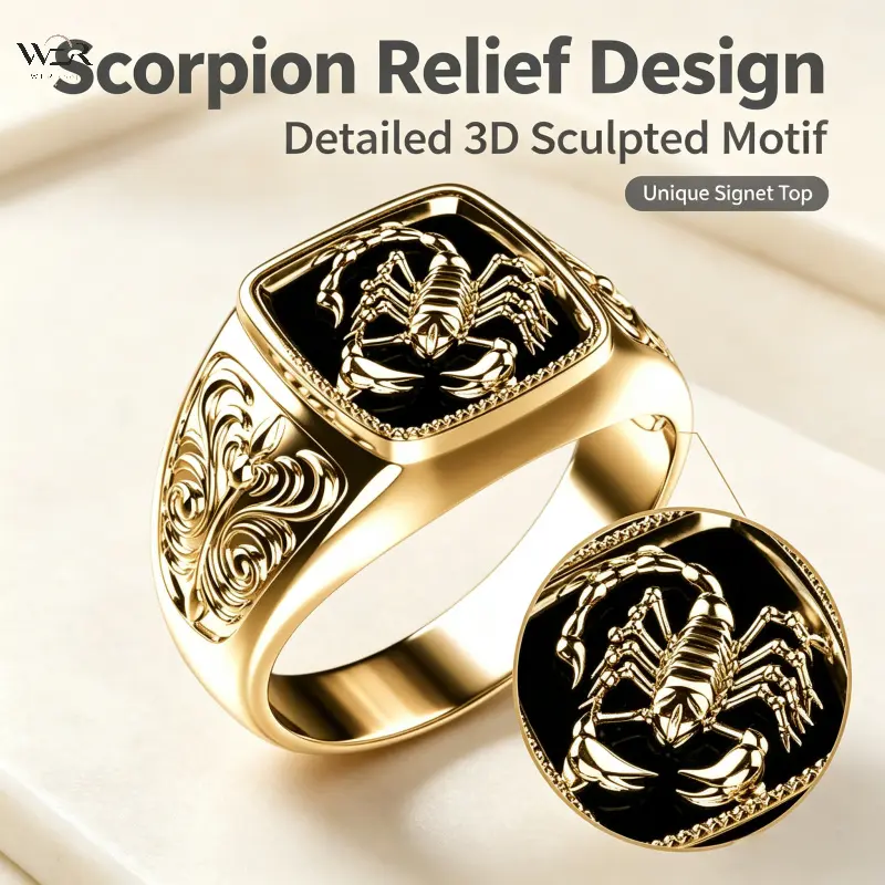 Men’s Electroplated Scorpion Shape Ring, Patterned Black Epoxy Resin Band, Unique Statement Hand Jewelry for Hip Hop Style