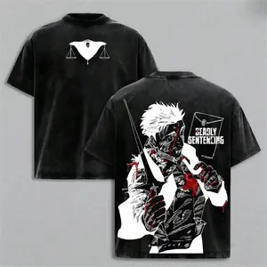 Women's Round Neck Short Sleeve Higuruma Hiromi Washed Vintage T-Shirt - Jujutsu Kaisen Anime Deadly Sentencing Judgeman Graphic Top, Unisex Heavyweight Cotton Manga Streetwear