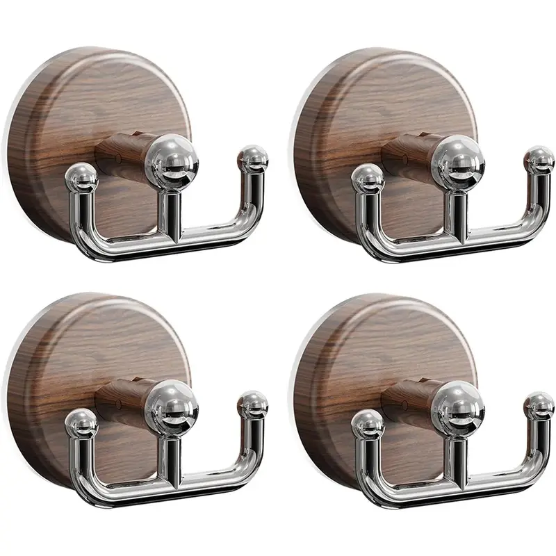 Wood Grain Suction Cup Hooks for Wreaths, Dual Suction Wreath Hanger, Wall & Door Mount Hook for Front Door, Glass Window, Cabinet, 4 Pack